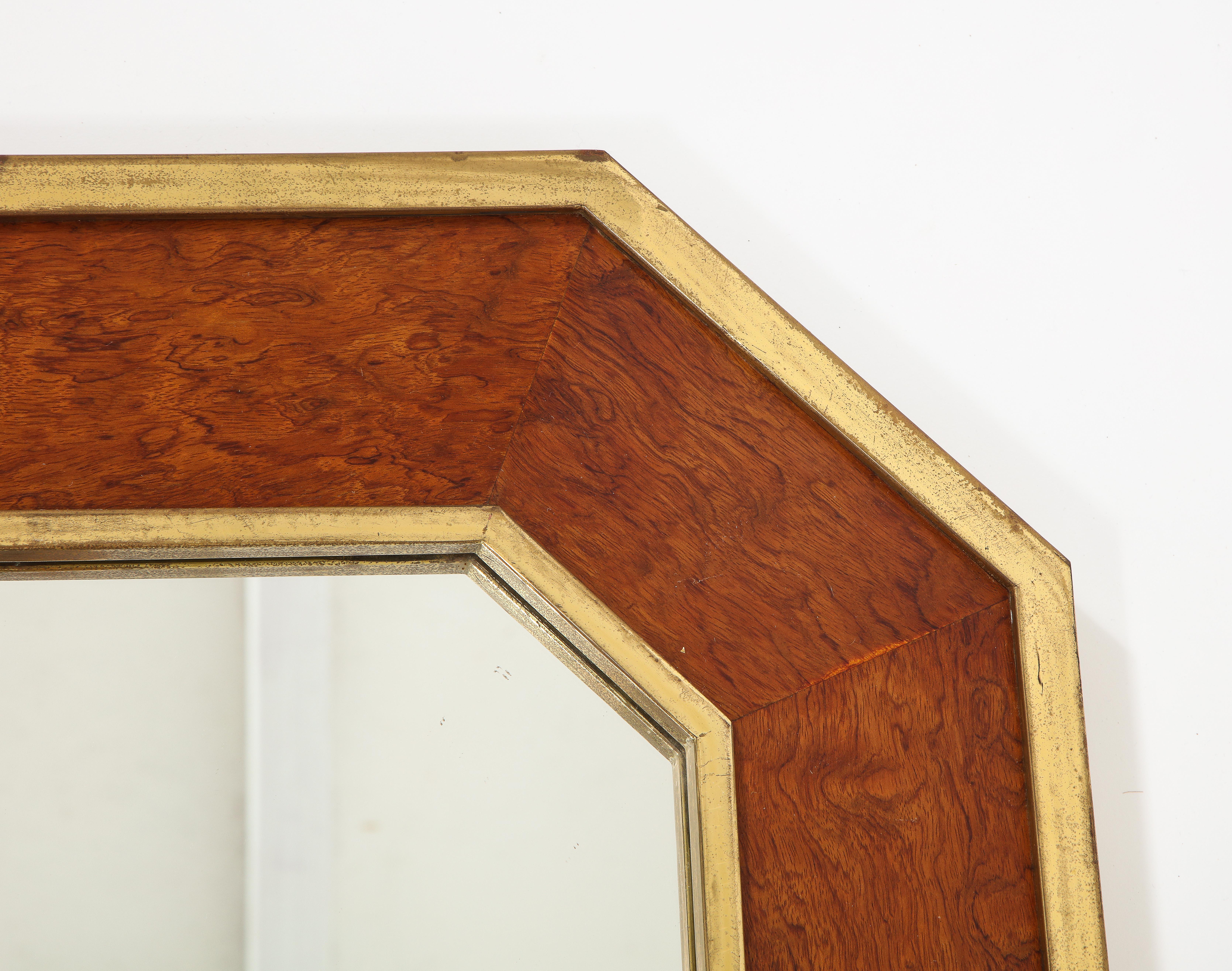 Burl and Brass Neoclassical Revival Octogonal Mirror, France 1960's For Sale 4
