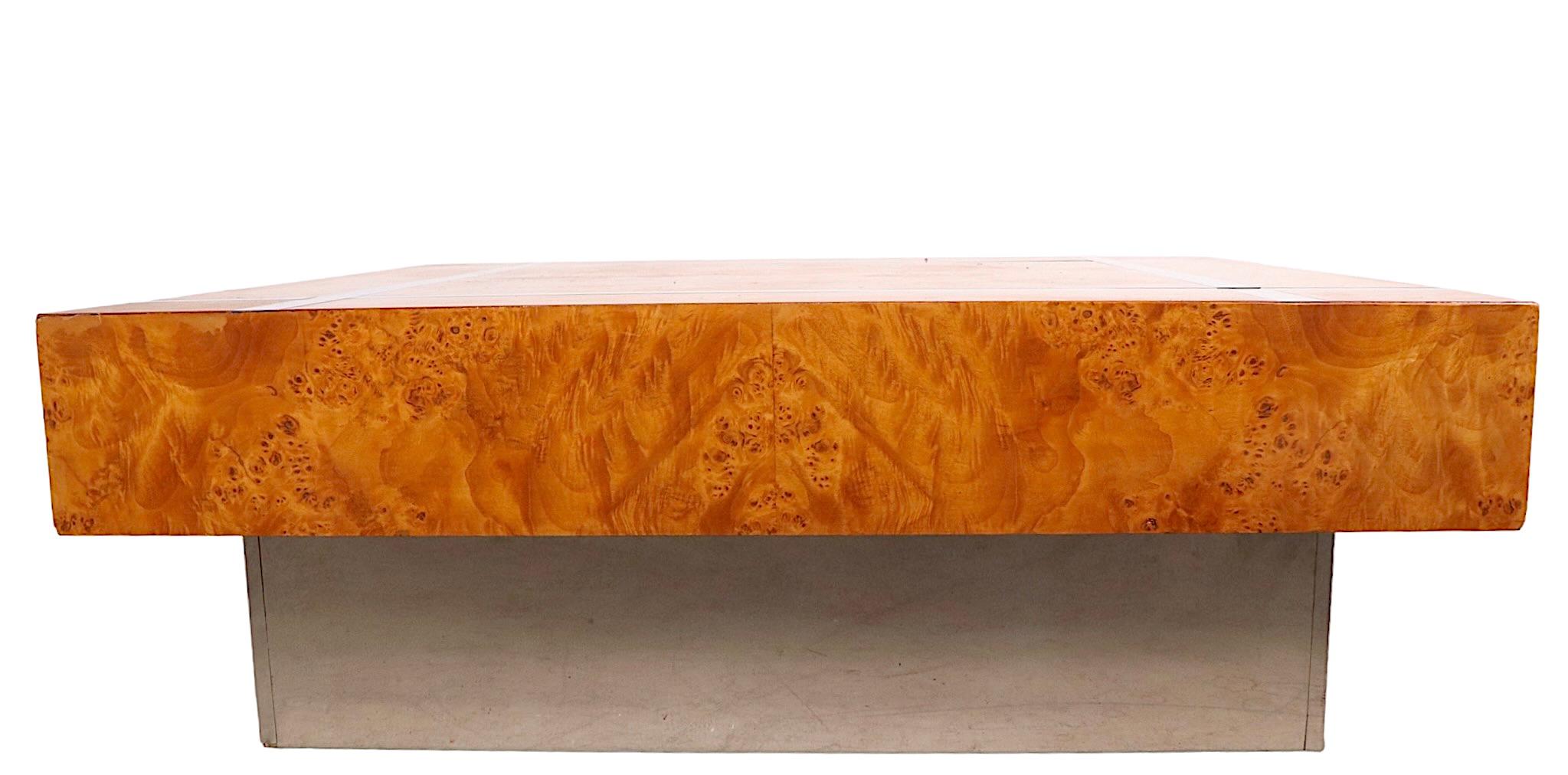 Burl and Chrome Coffee Table Att. to Milo Baughman, c 1970's For Sale 5