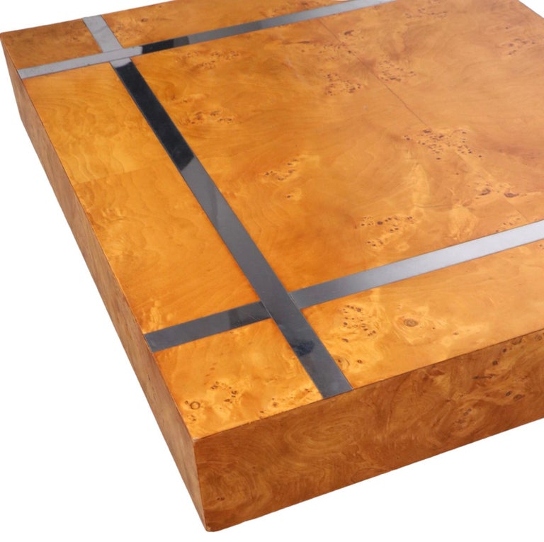 Burl and Chrome Coffee Table Att. to Milo Baughman, c 1970's For Sale 7