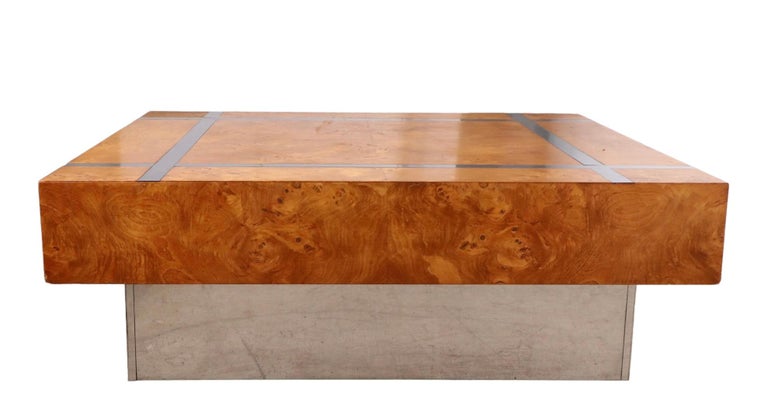 Burl and Chrome Coffee Table Att. to Milo Baughman, c 1970's For Sale 8