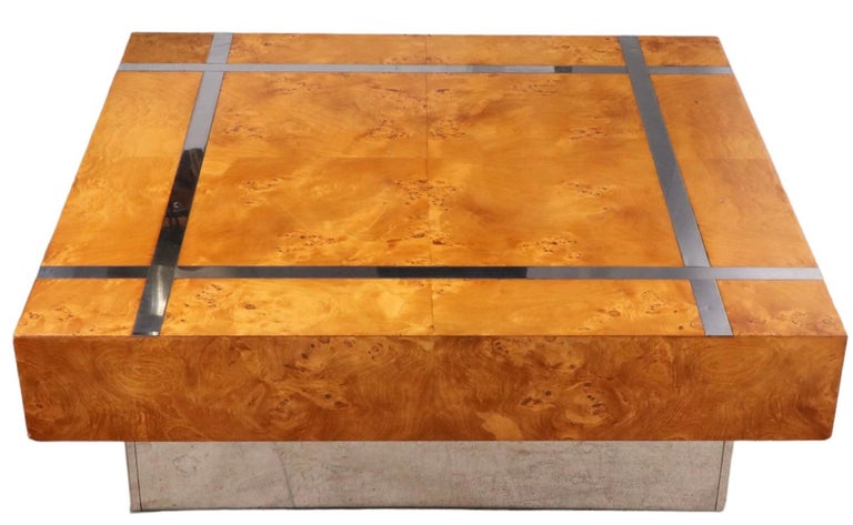 Burl and Chrome Coffee Table Att. to Milo Baughman, c 1970's For Sale 10