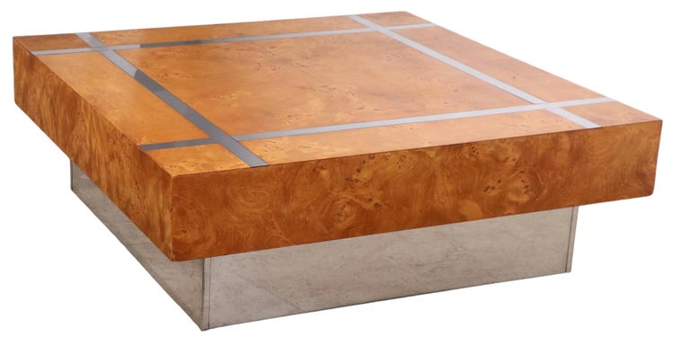 Burl and Chrome Coffee Table Att. to Milo Baughman, c 1970's For Sale 11