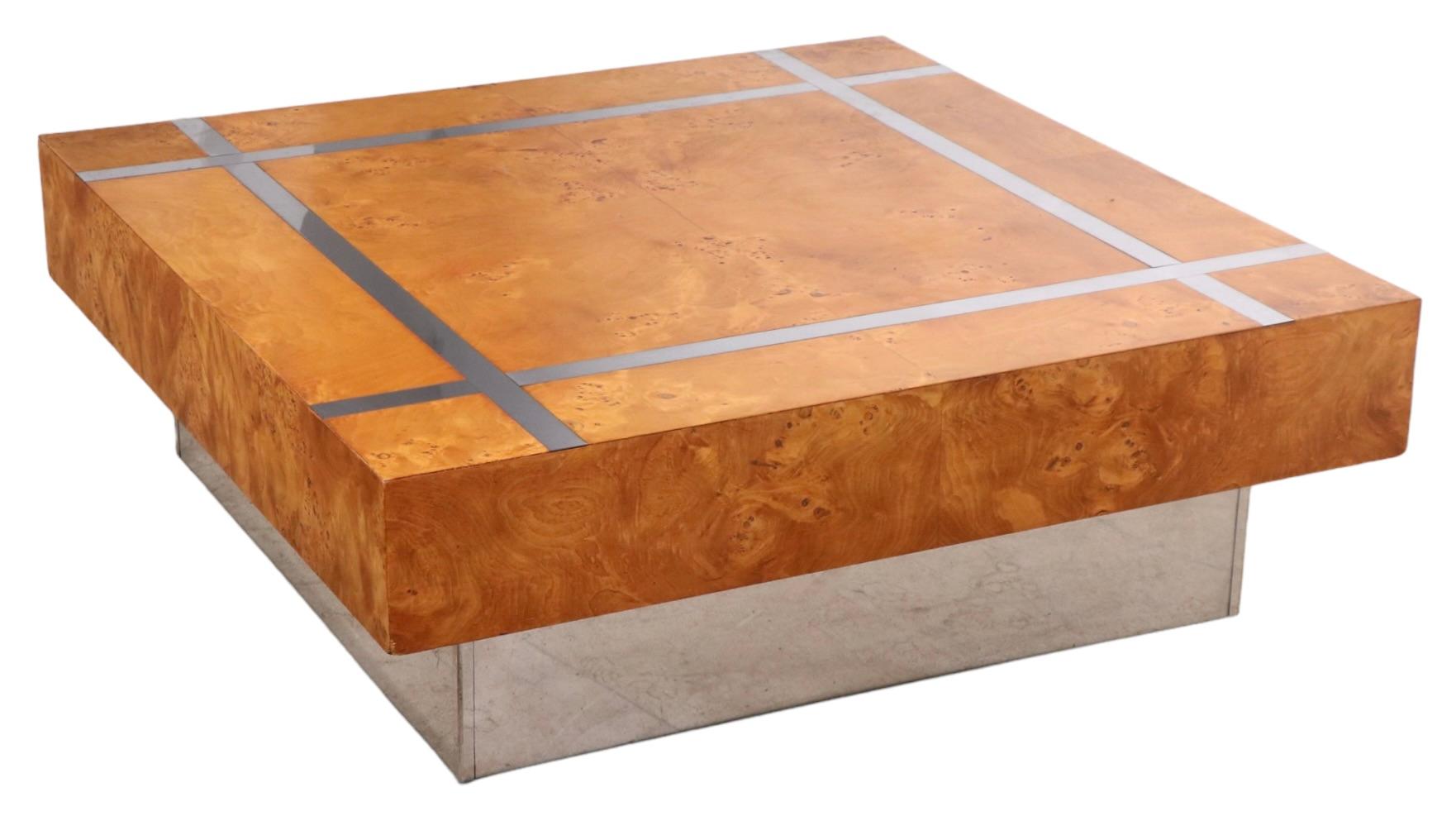 Burl and Chrome Coffee Table Att. to Milo Baughman, c 1970's For Sale 12