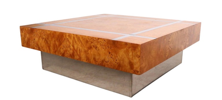 Burl and Chrome Coffee Table Att. to Milo Baughman, c 1970's For Sale 2