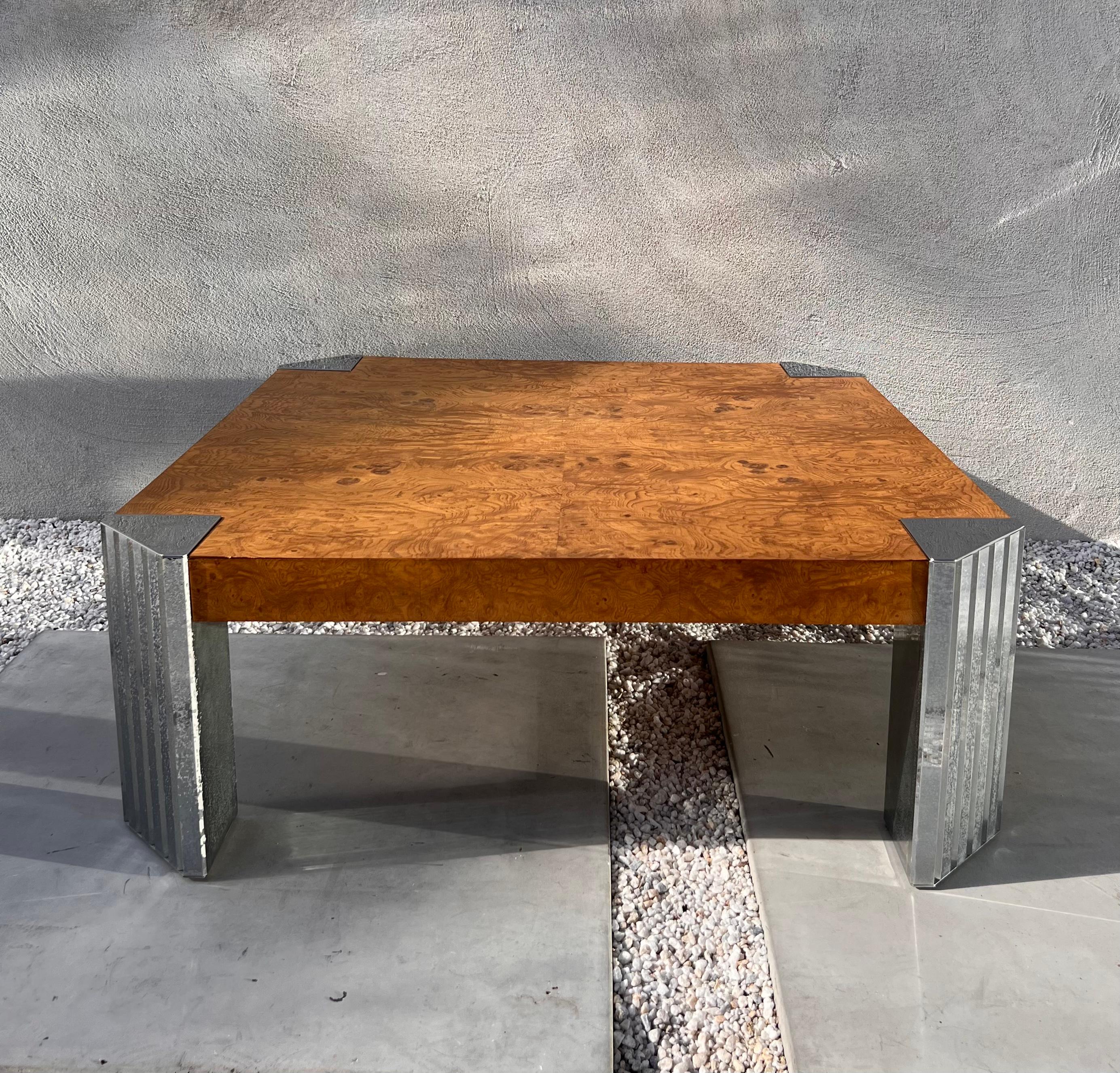 Burl and Chrome Coffee Table by Rowe, 1970s 6