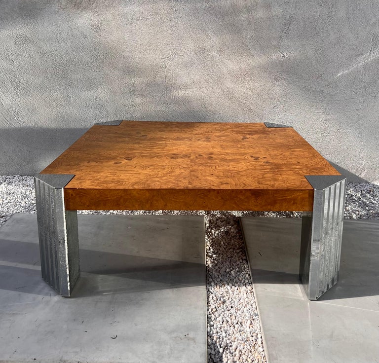 Burl and Chrome Coffee Table by Milo Baughman, 1970s For Sale 6