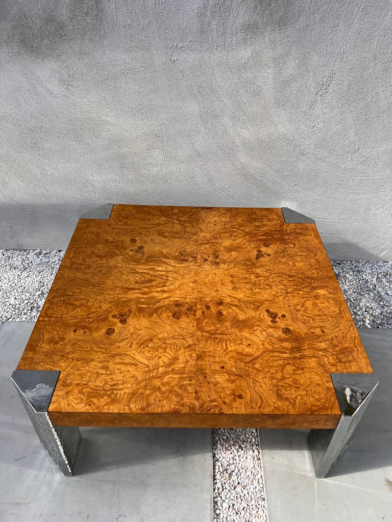 Burl and Chrome Coffee Table by Milo Baughman, 1970s For Sale 9