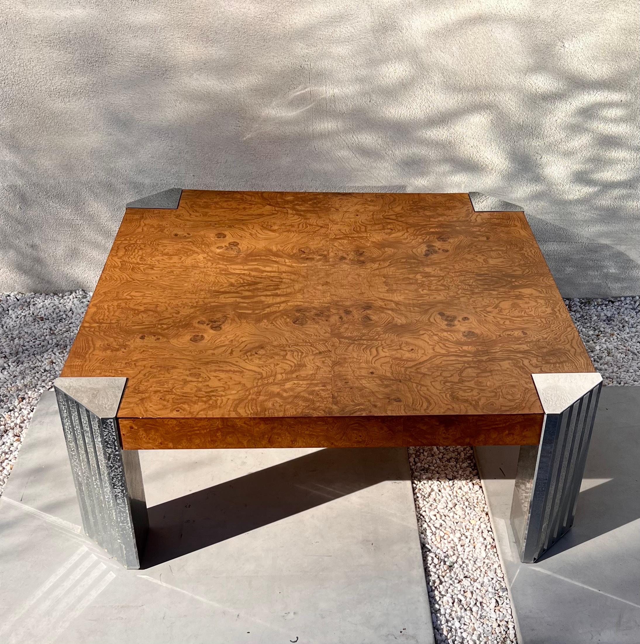 Burl and Chrome Coffee Table by Rowe, 1970s 14
