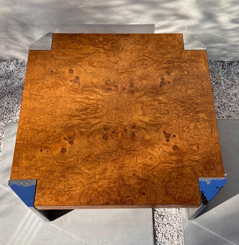 Burl and Chrome Coffee Table by Milo Baughman, 1970s In Good Condition For Sale In View Park, CA