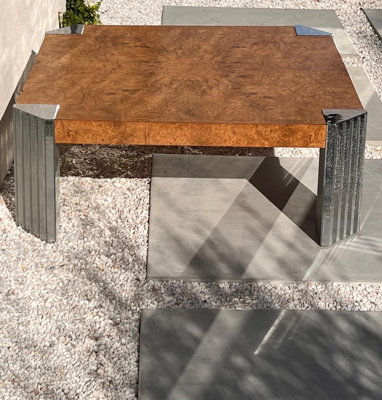 Burl and Chrome Coffee Table by Milo Baughman, 1970s For Sale 1