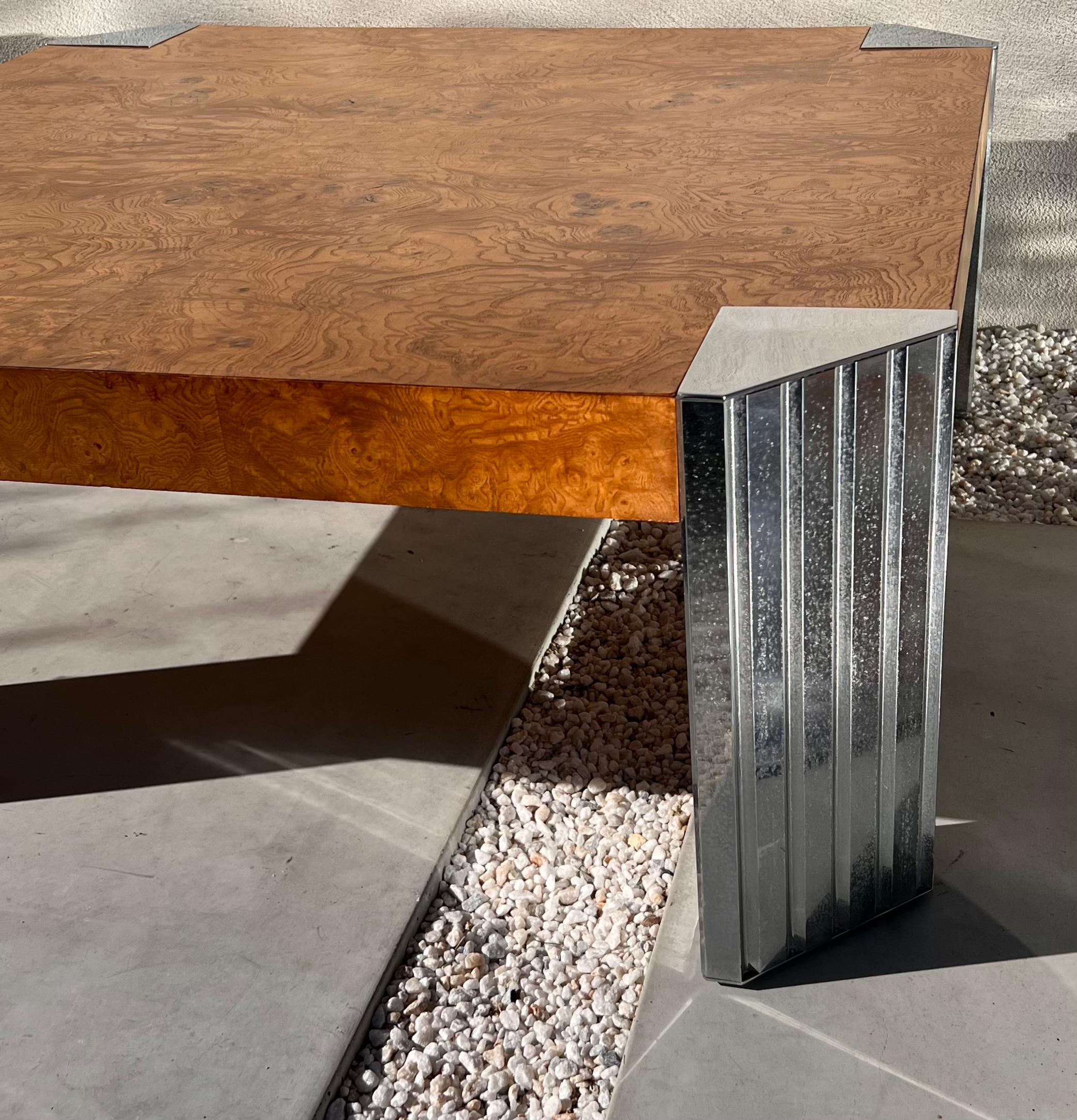 Burl and Chrome Coffee Table by Rowe, 1970s 2
