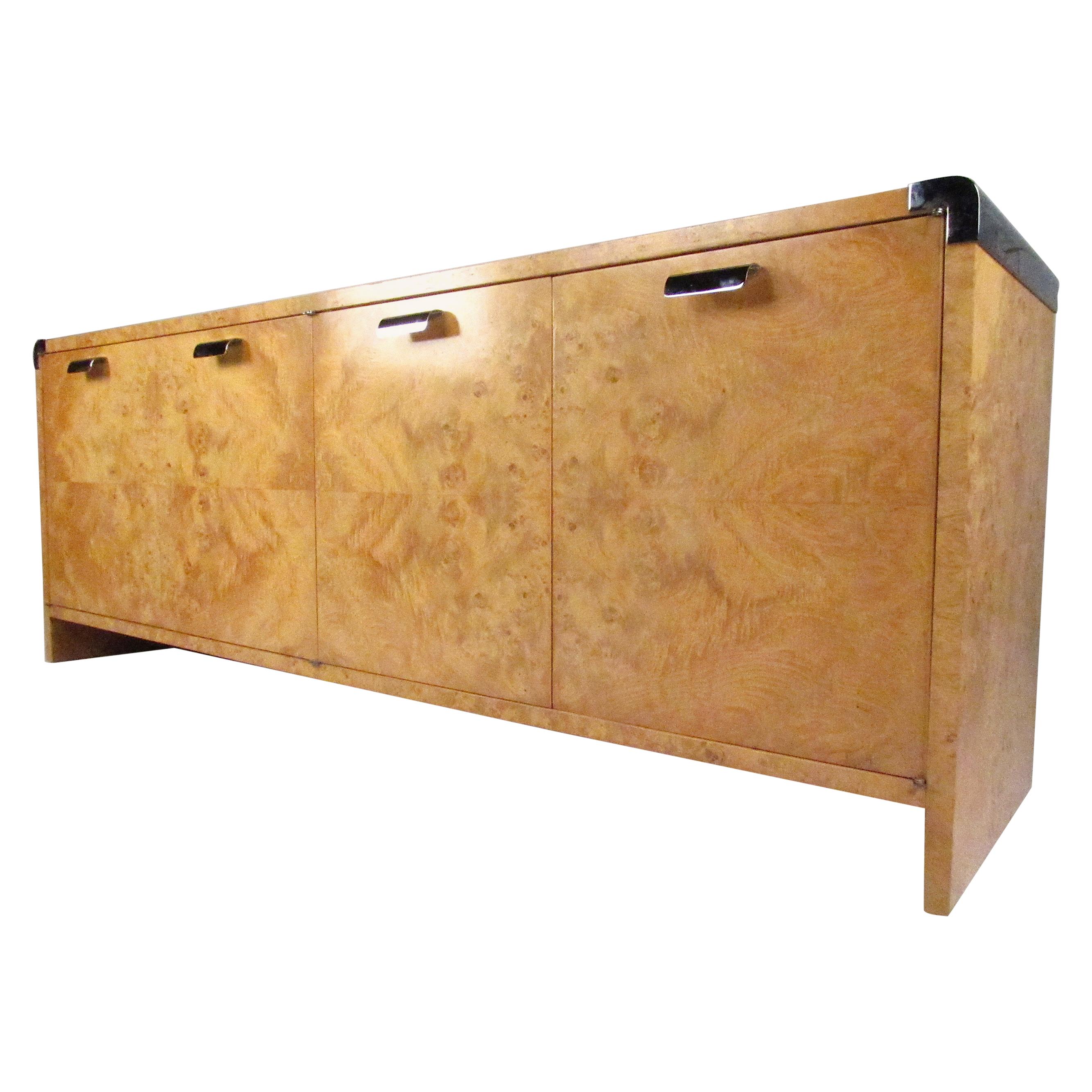 Burl and Chrome Credenza in the Manner of Milo Baughman