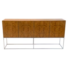 Burl and Chrome Floating Sideboard Credenza by Milo Baughman, 1970s