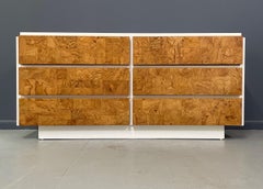Burl and Lacquer Mid Century Six Drawer Dresser by Lane Milo Baughman Style