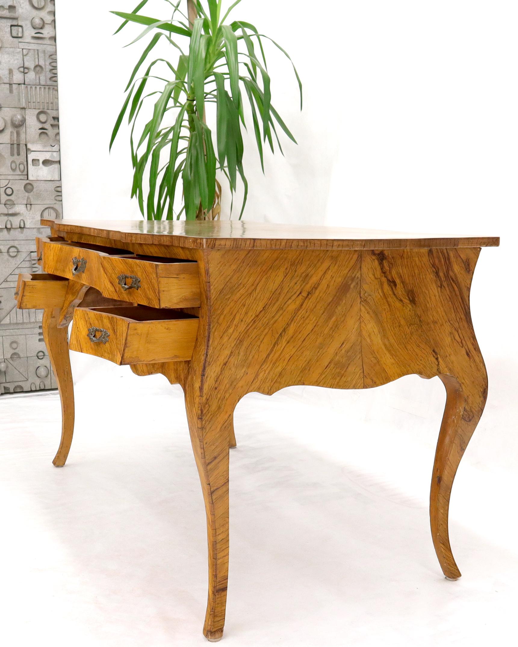 20th Century Burl and Olive Wood Italian 5 Drawers Bombay Shape Desk