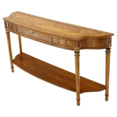 Burl and Satinwood Demilune Shape Console Table