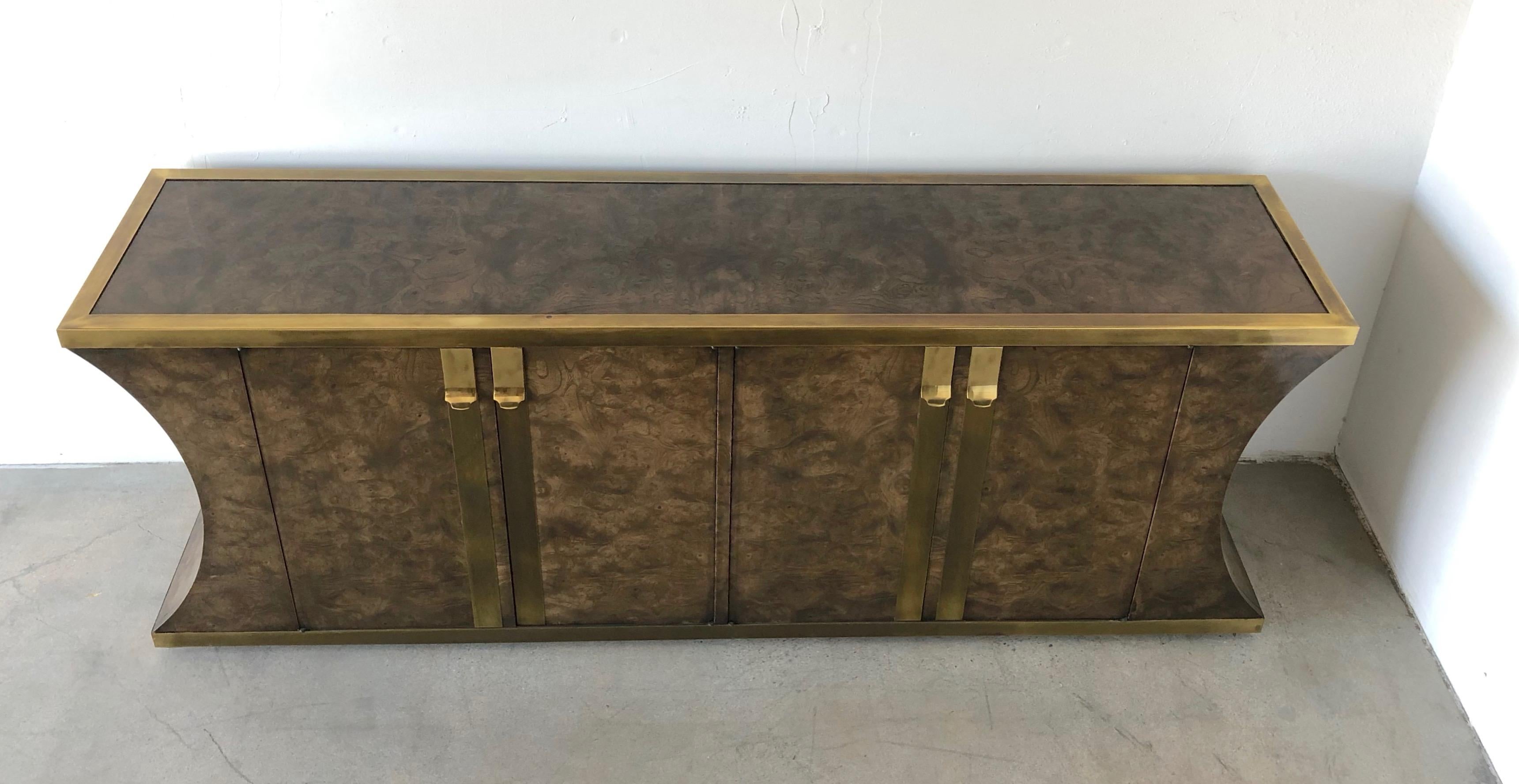 Burl and Vintage Brass Mastercraft Credenza or Sideboard For Sale 8