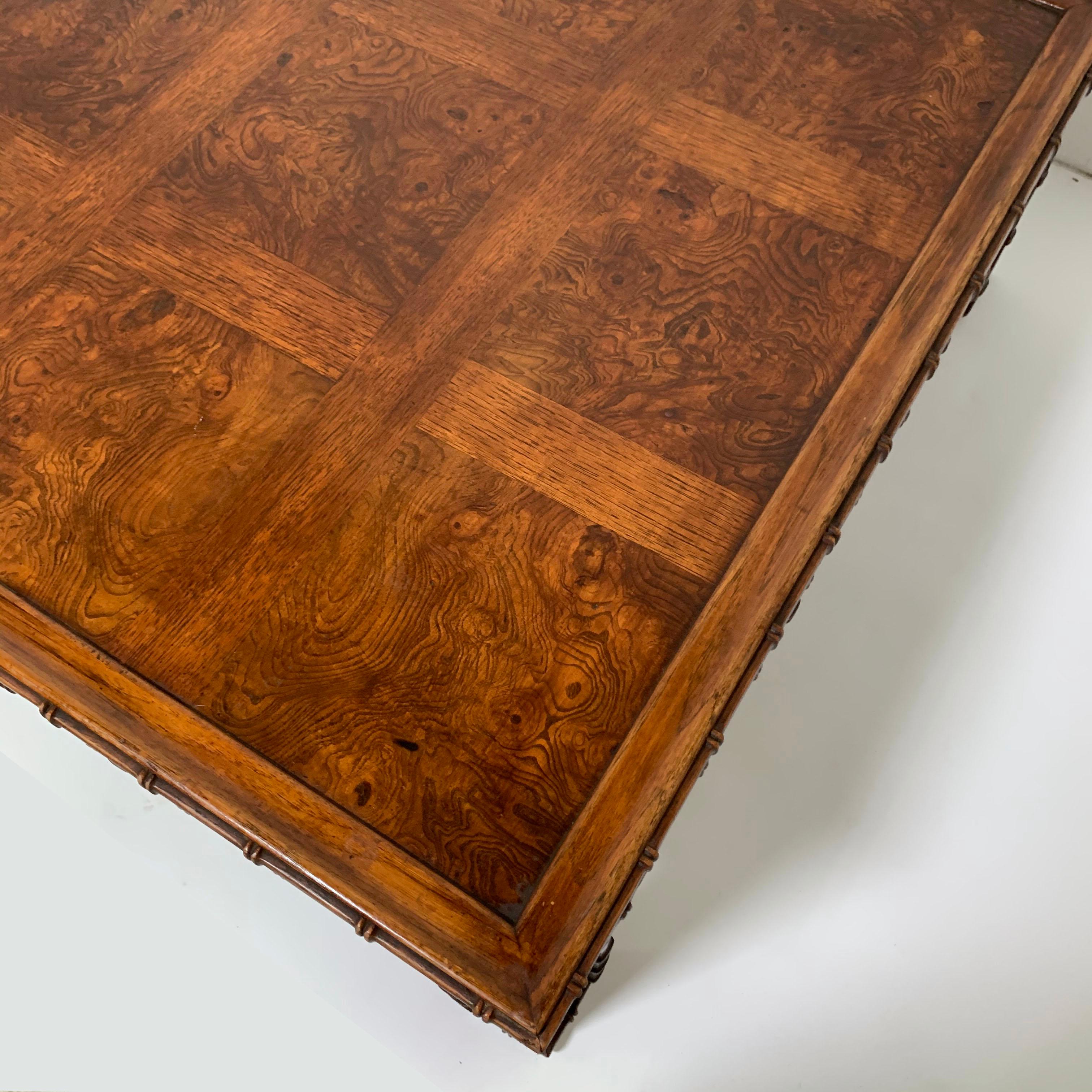 Burl and Walnut Coffee Table by Heritage Furniture, circa 1970s In Good Condition In Peabody, MA