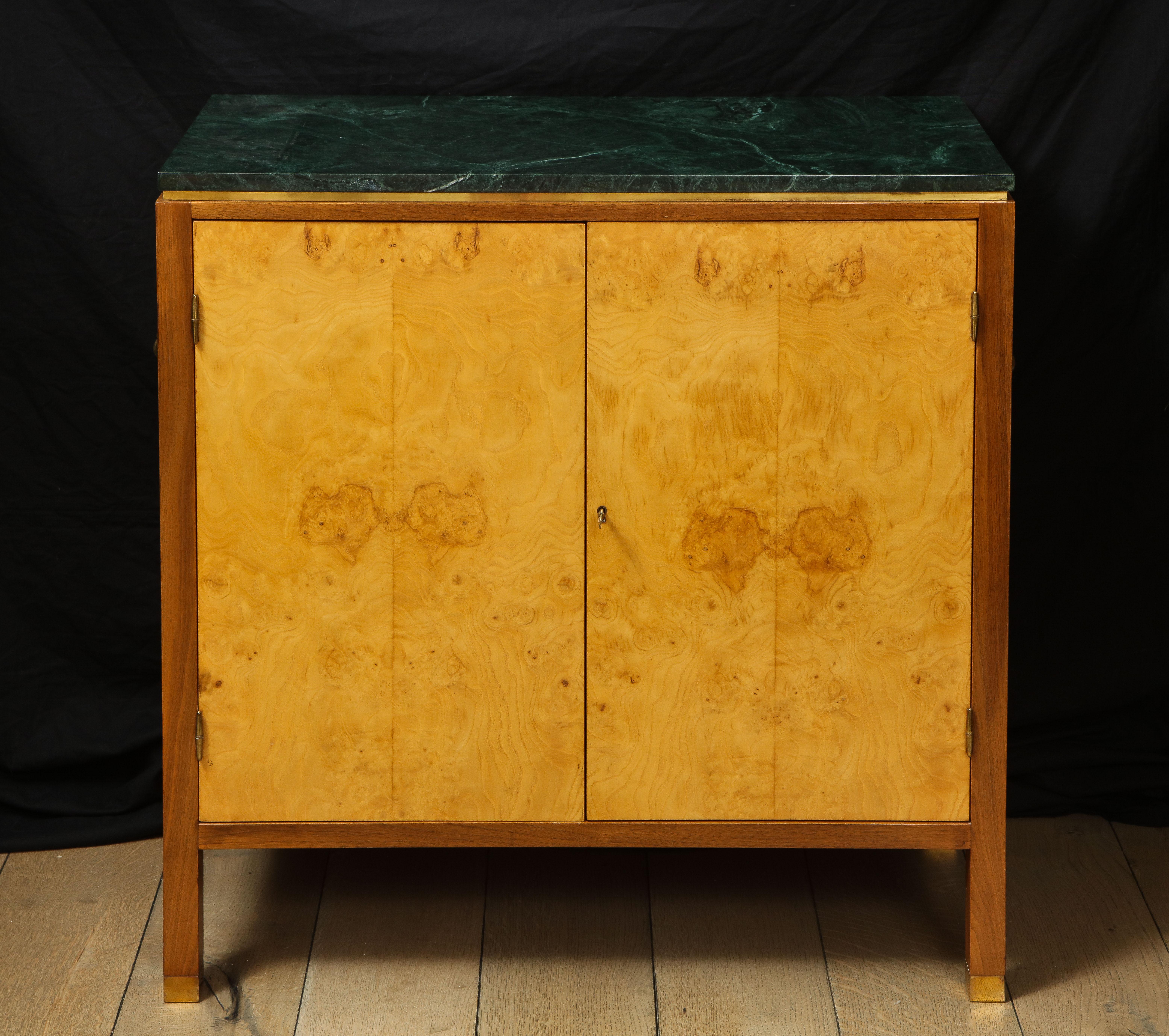 Beautiful green marble and burl cabinet, believed to be an Ed Wormly piece for Dunbar. 
Beautiful condition.