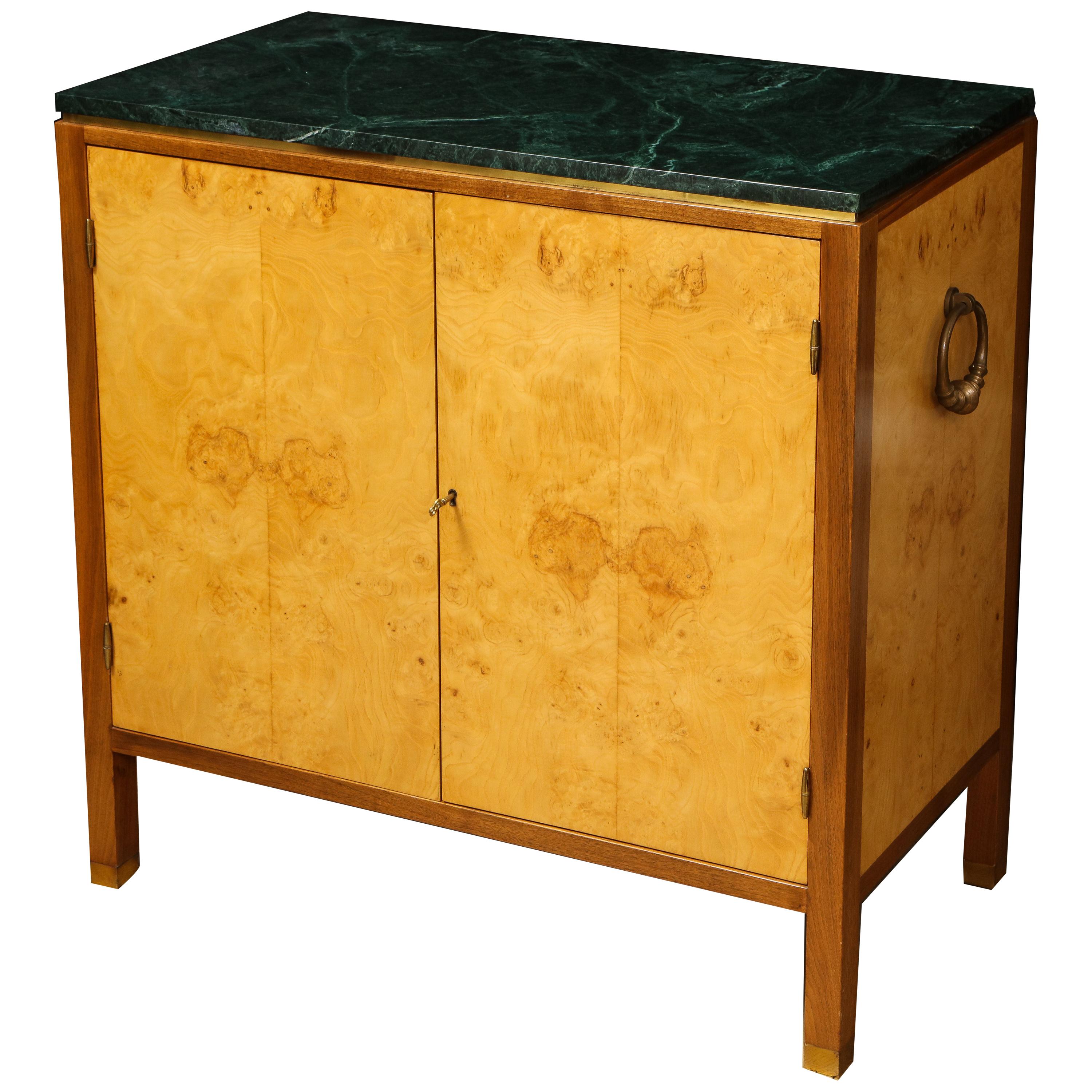 Burl and Walnut Marble Cabinet For Sale