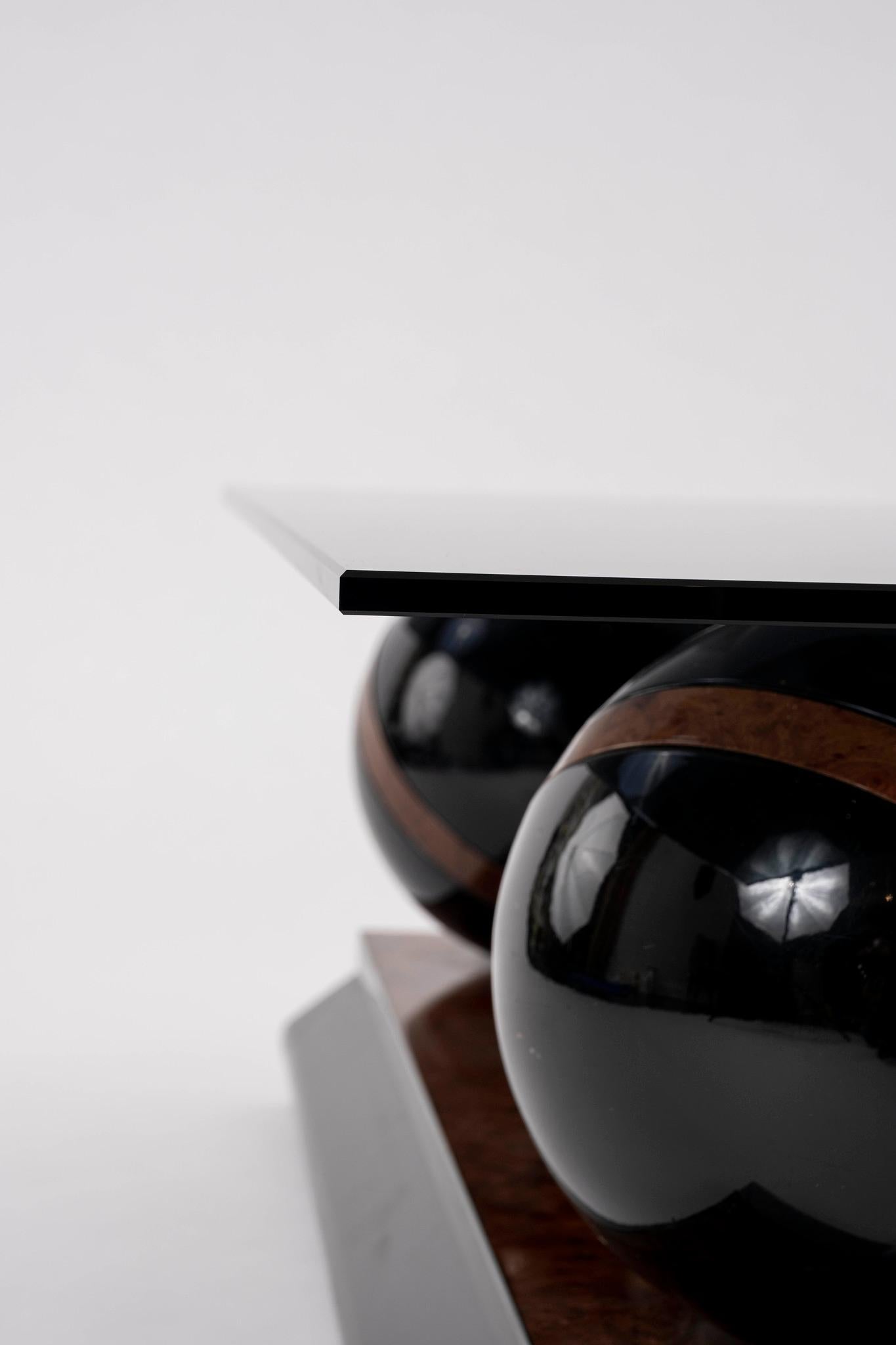 Modern Burl Black Laquered Sphere Cocktail Table