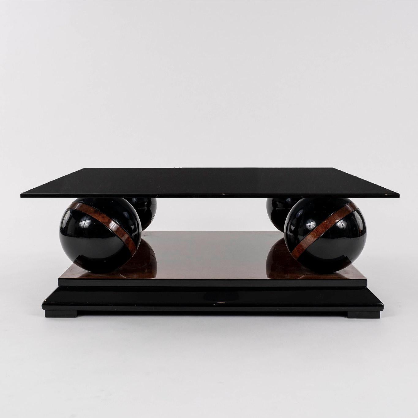 20th Century Burl Black Laquered Sphere Cocktail Table