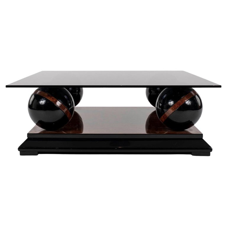Burl Black Laquered Sphere Cocktail Table For Sale at 1stDibs