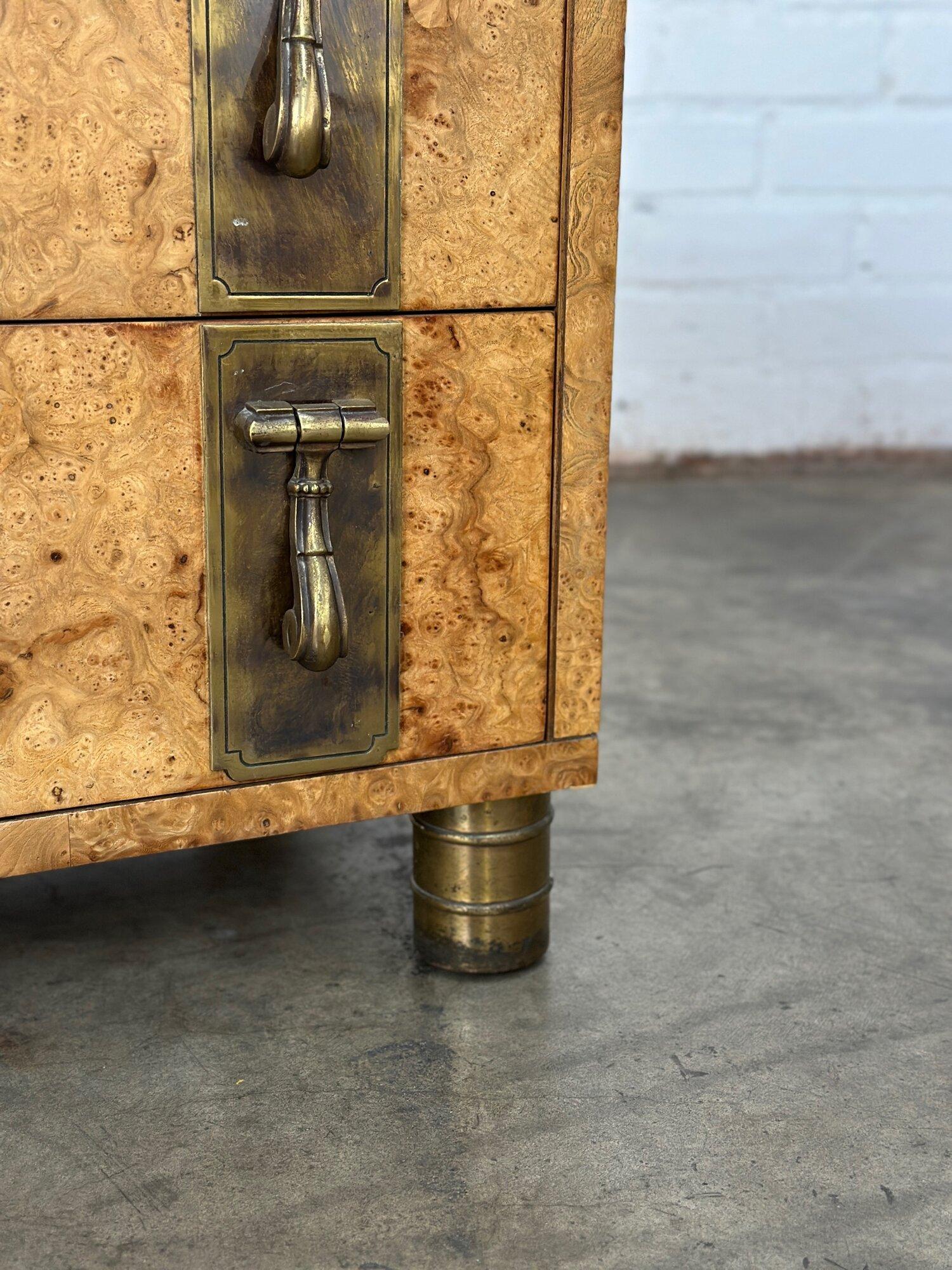 Art Deco Burl & Brass Compact Chest of Drawers by Mastercraft