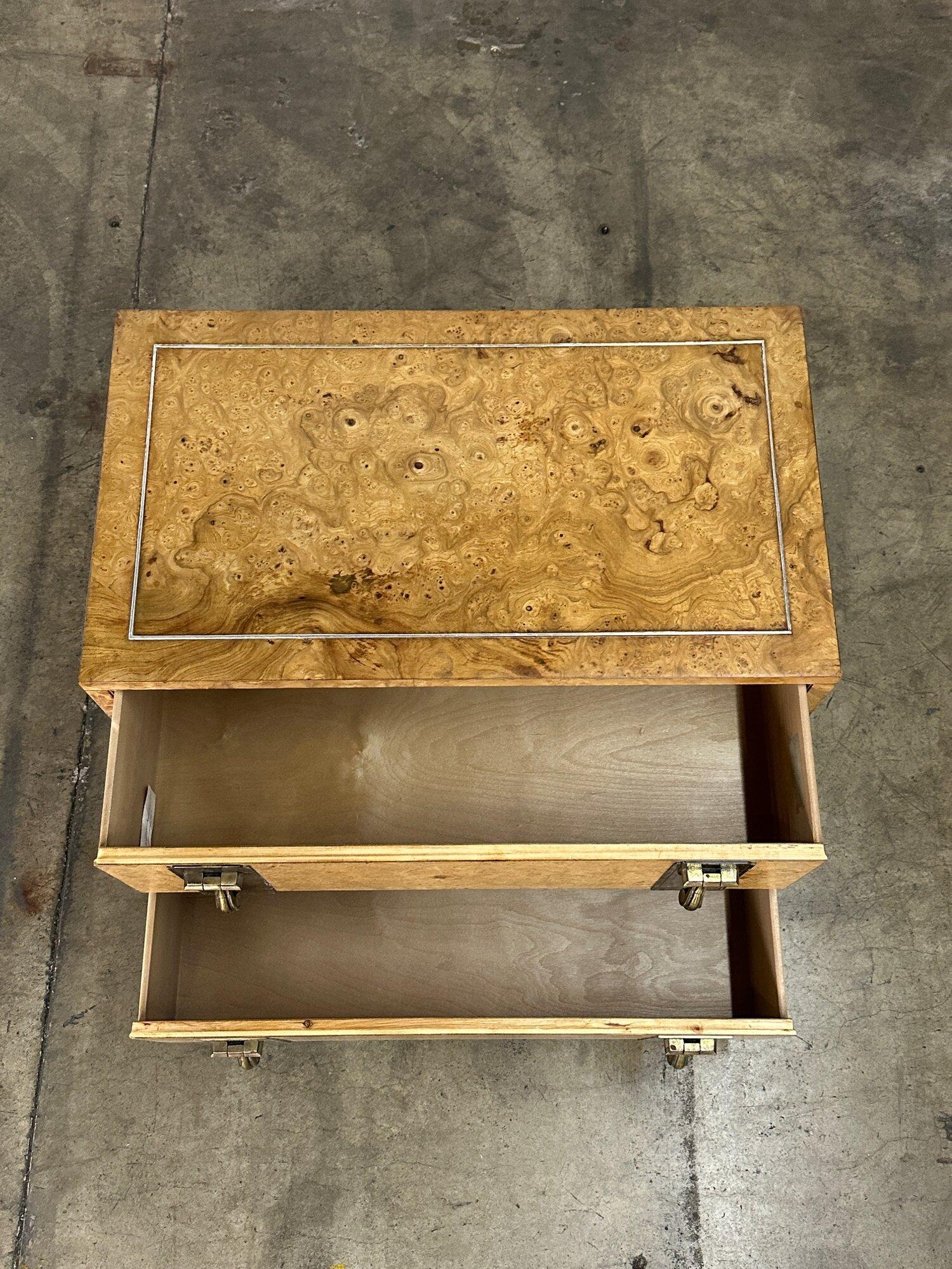 Late 20th Century Burl & Brass Compact Chest of Drawers by Mastercraft
