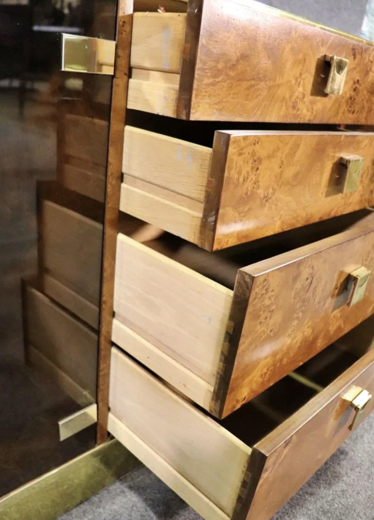 Burl & Brass Credenza by Founders In Good Condition For Sale In Brooklyn, NY