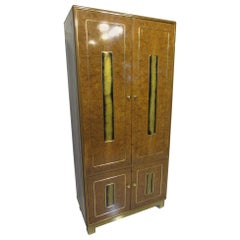 Burl / Brass Tall Chest or Armoire with Acid Etched Panels by Romweber