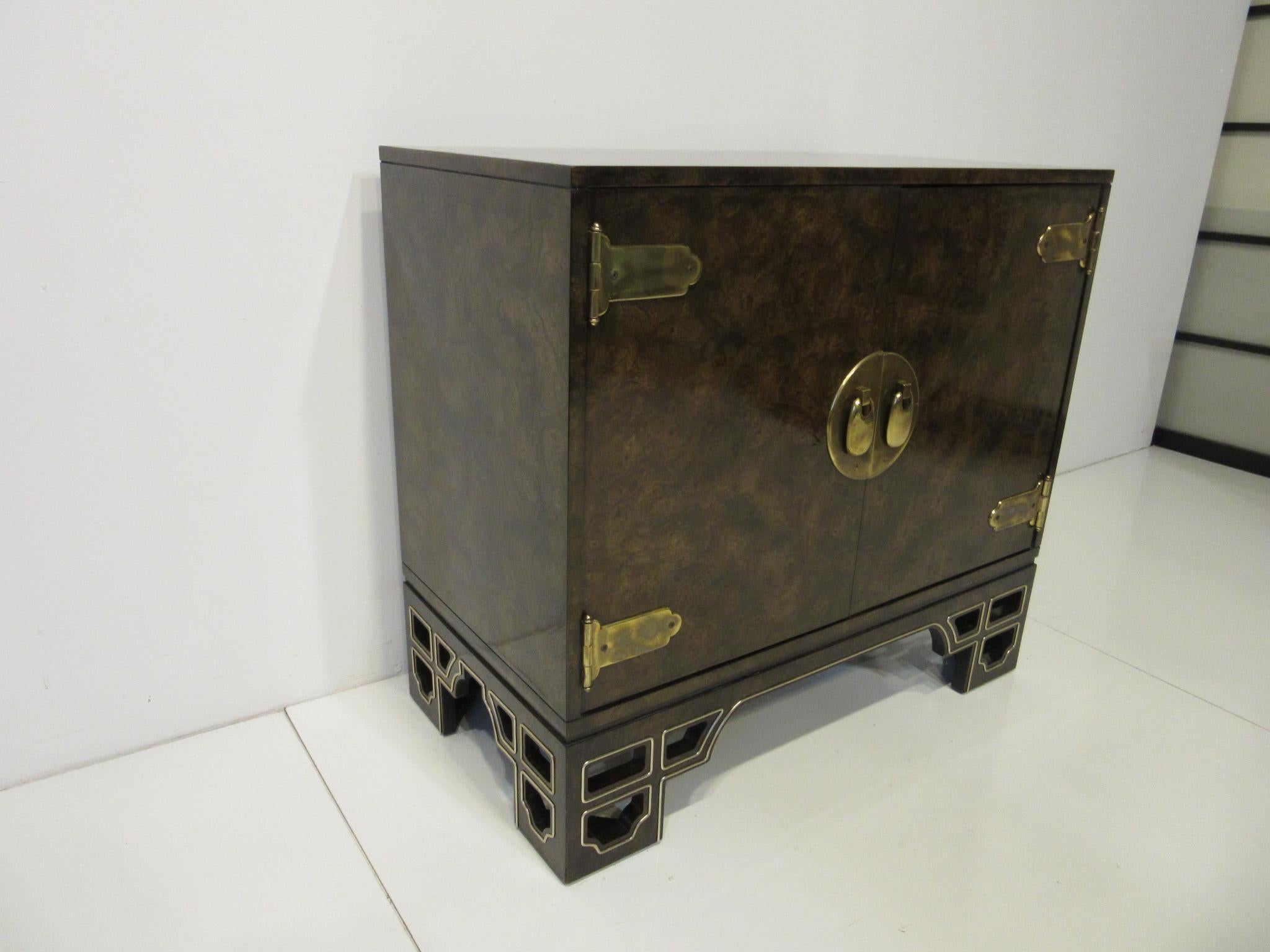 Mid-Century Modern Burl Cabinet with Brass by Bernhard Rohne for Mastercraft