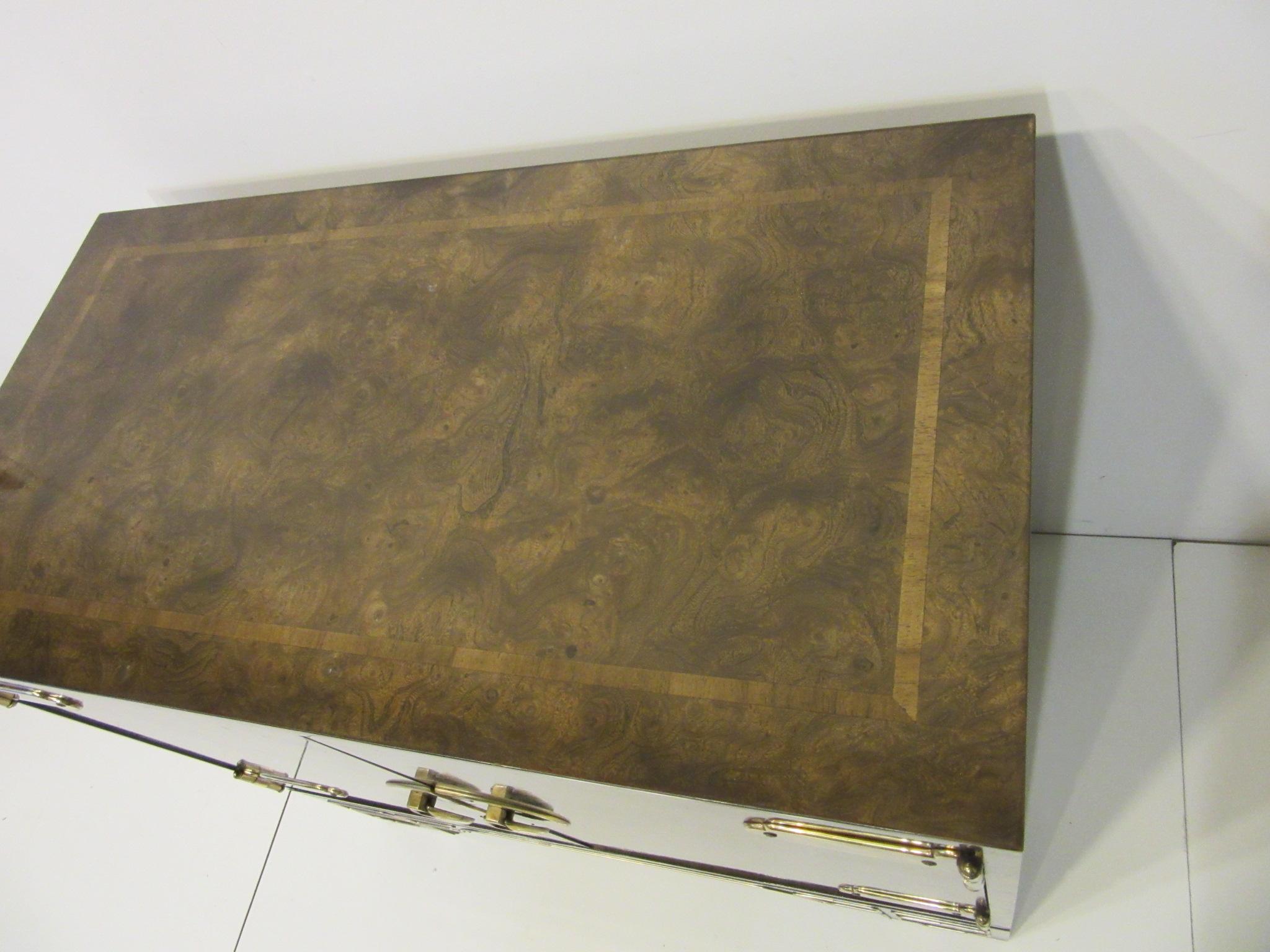 American Burl Cabinet with Brass by Bernhard Rohne for Mastercraft