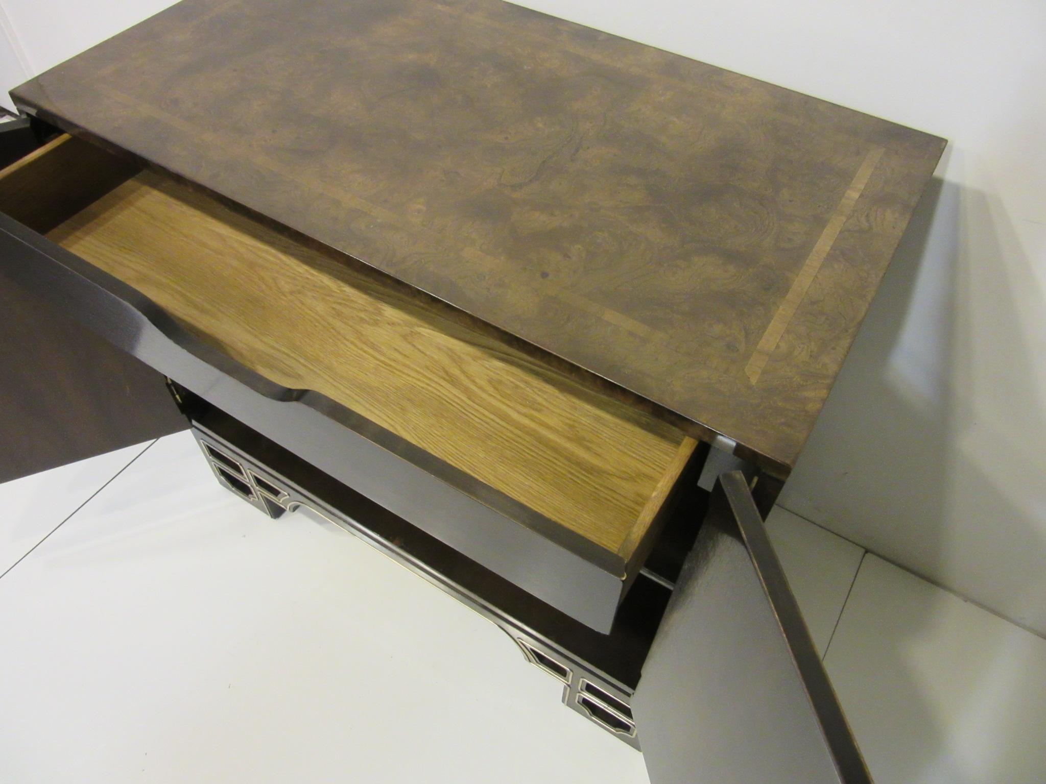 20th Century Burl Cabinet with Brass by Bernhard Rohne for Mastercraft