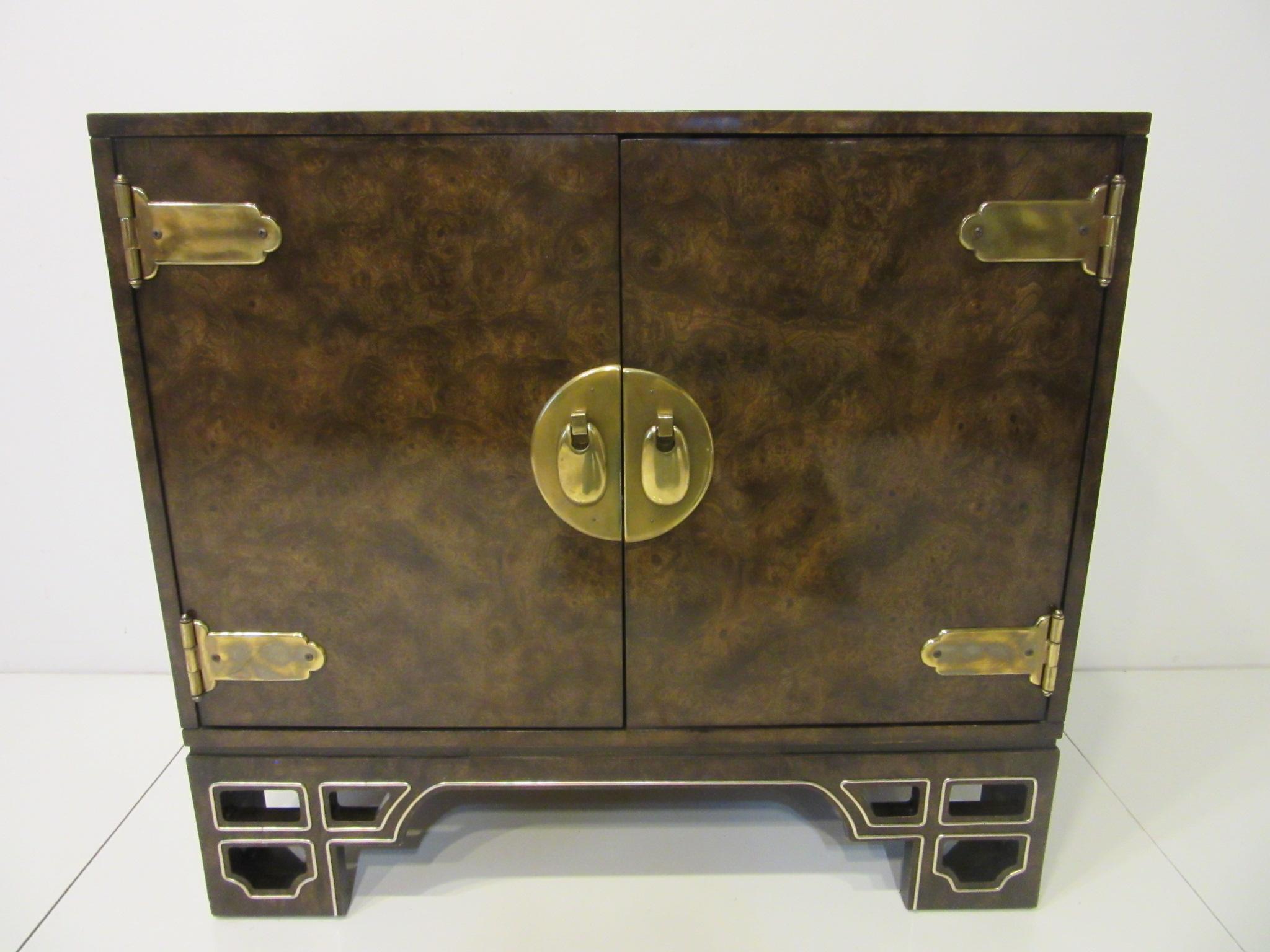 Wood Burl Cabinet with Brass by Bernhard Rohne for Mastercraft