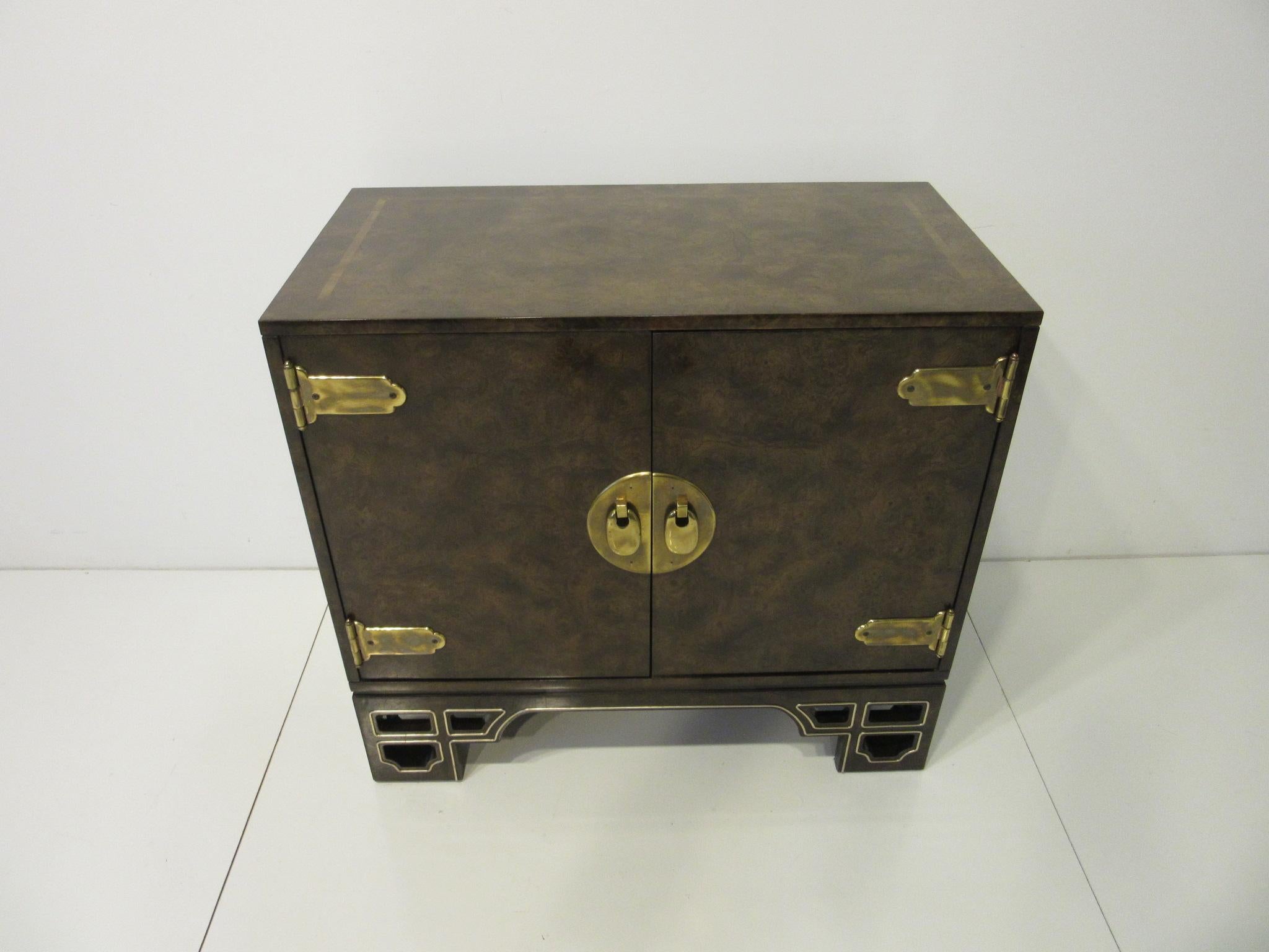 Burl Cabinet with Brass by Bernhard Rohne for Mastercraft 1