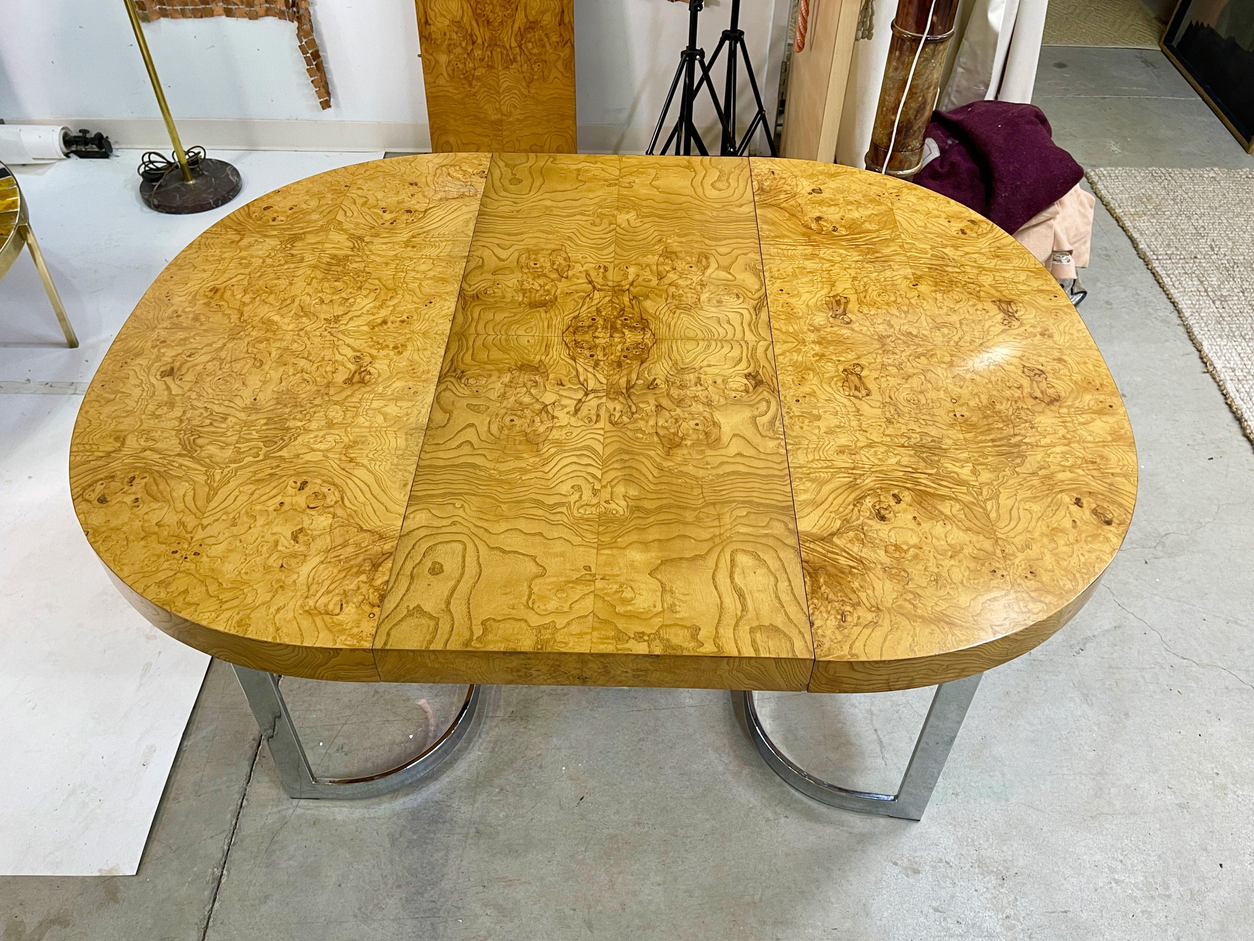 Burl & Chrome Dining Table by Milo Baughman for Lane 3