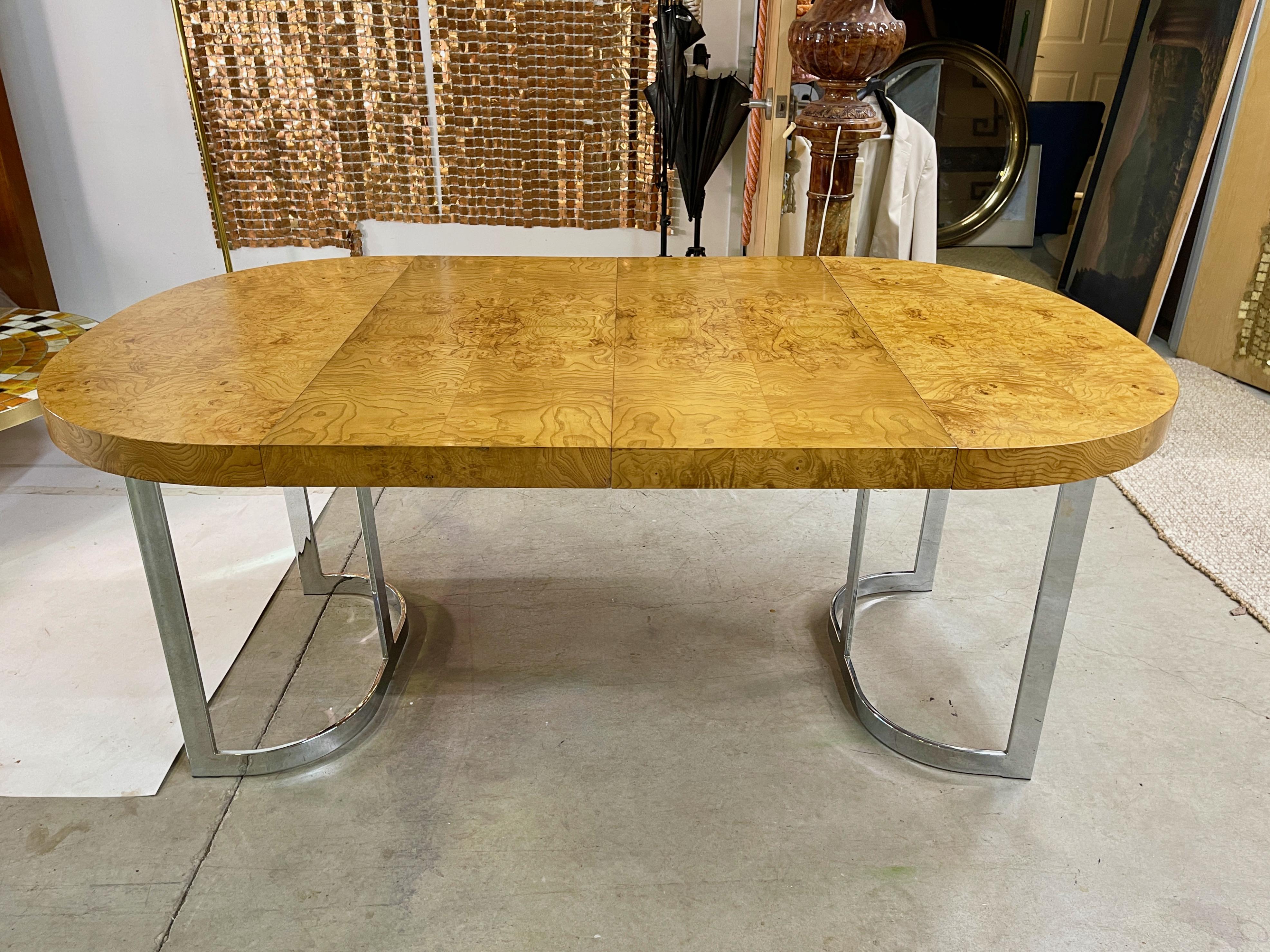 Burl & Chrome Dining Table by Milo Baughman for Lane 4