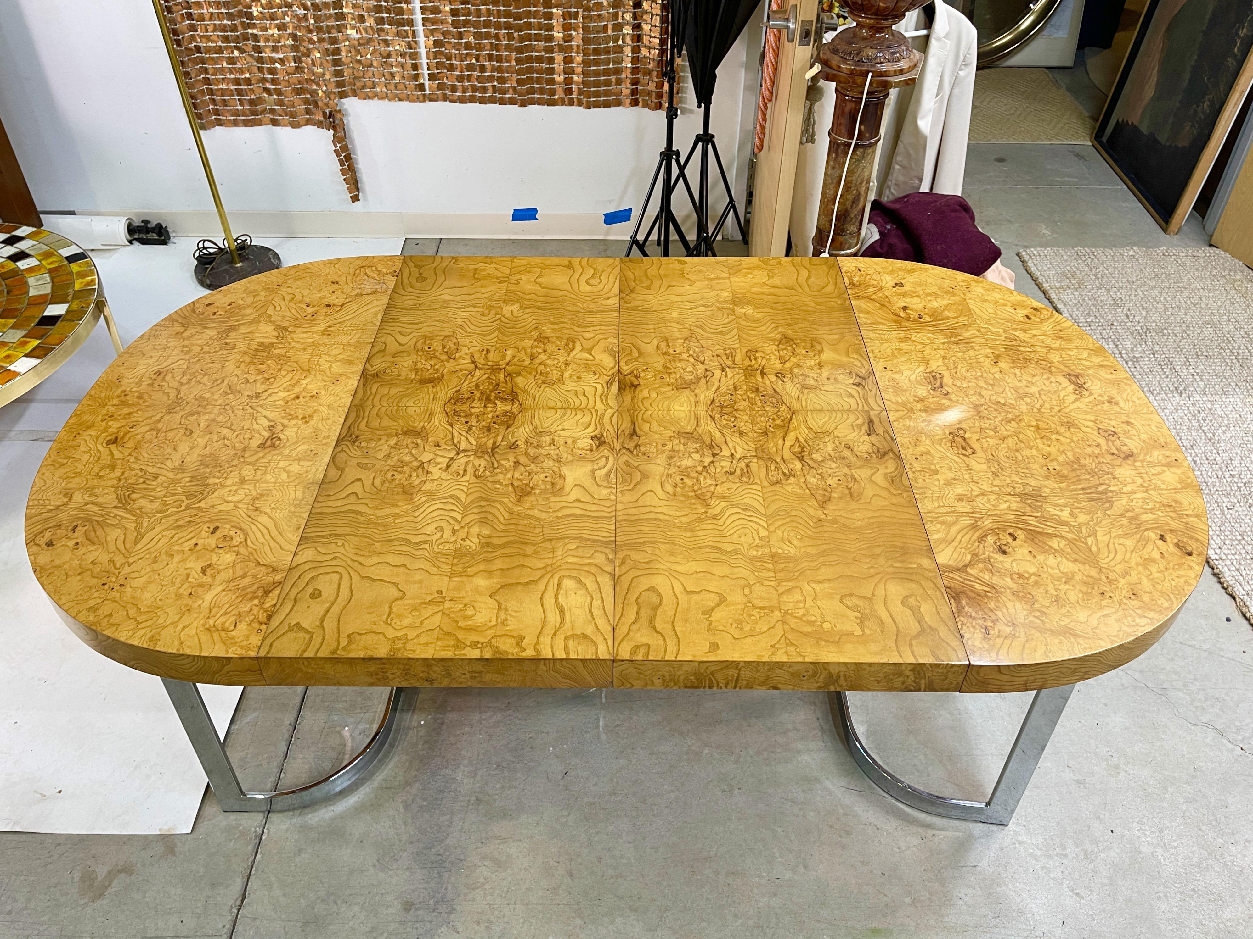 Burl & Chrome Dining Table by Milo Baughman for Lane 6