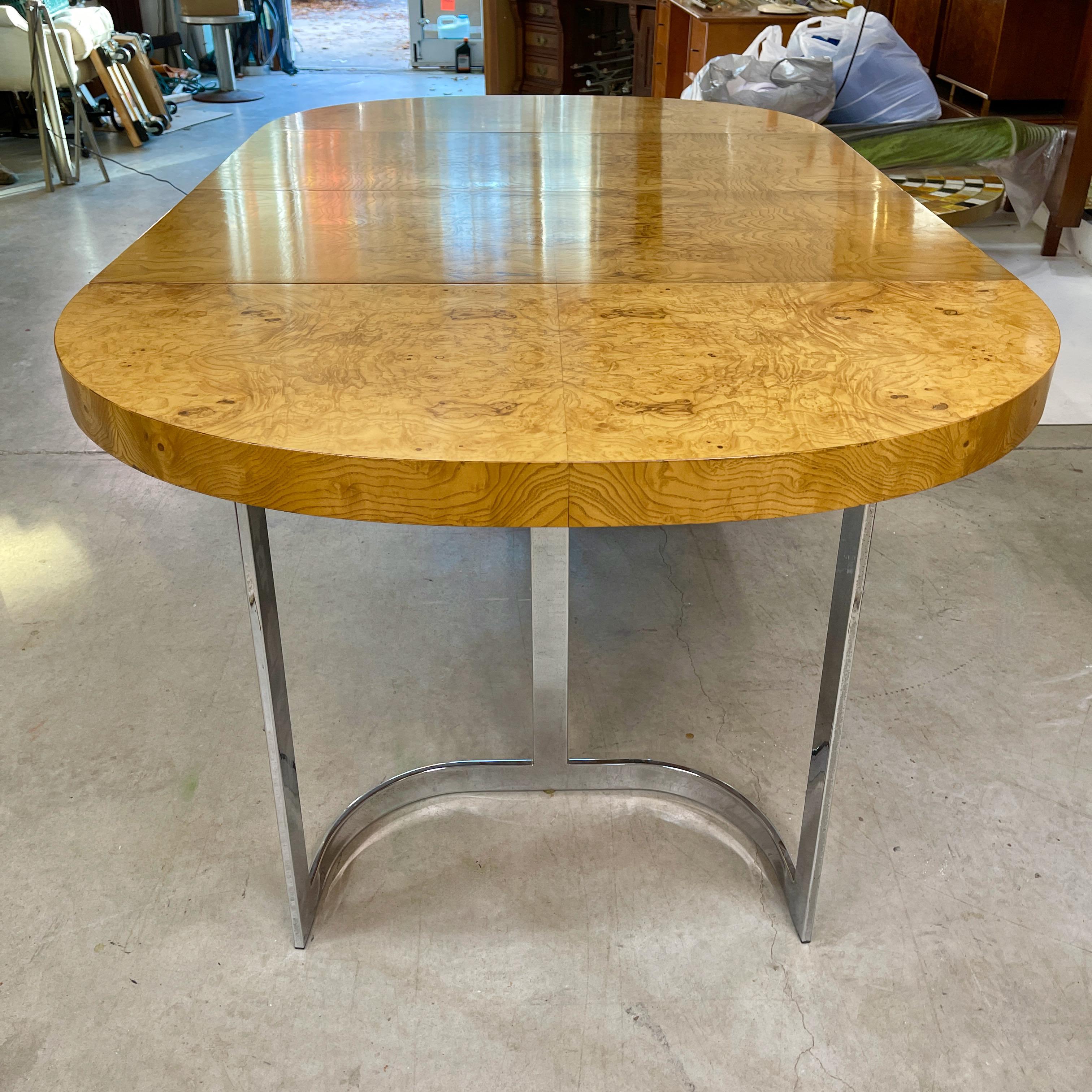 Burl & Chrome Dining Table by Milo Baughman for Lane 7