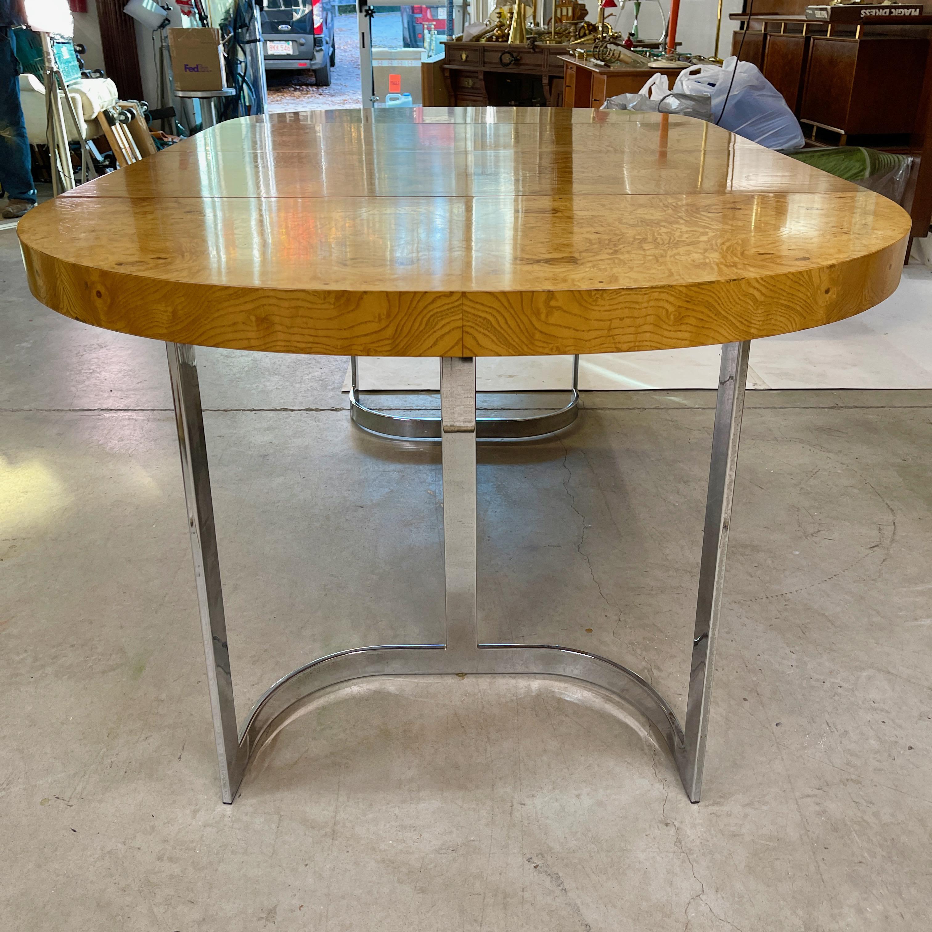 Burl & Chrome Dining Table by Milo Baughman for Lane 8