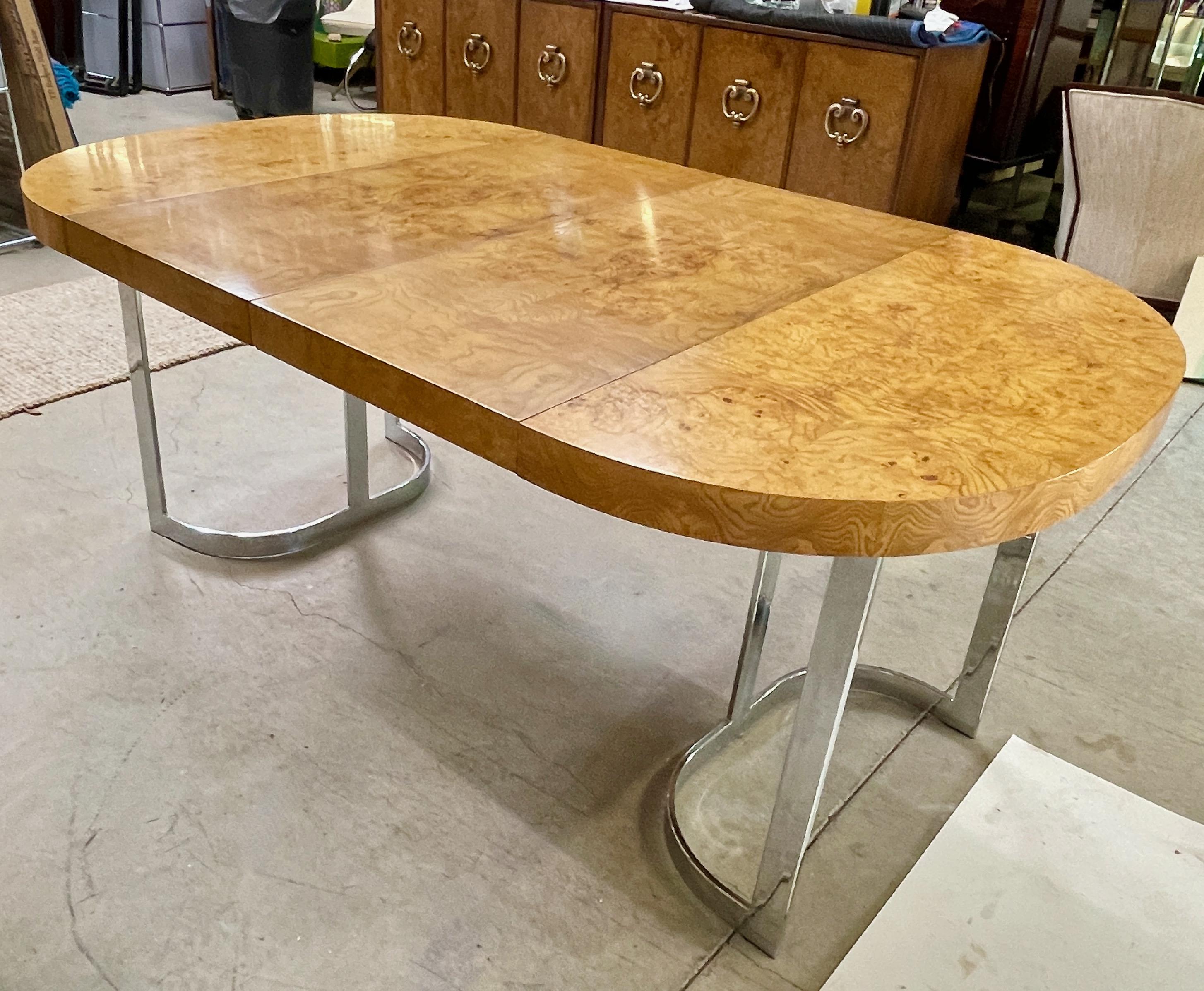 Burl & Chrome Dining Table by Milo Baughman for Lane 12