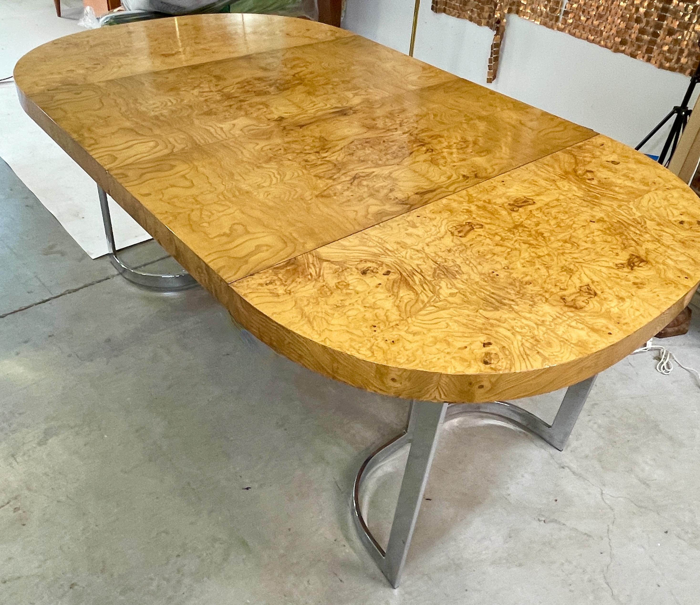 Burl & Chrome Dining Table by Milo Baughman for Lane 13