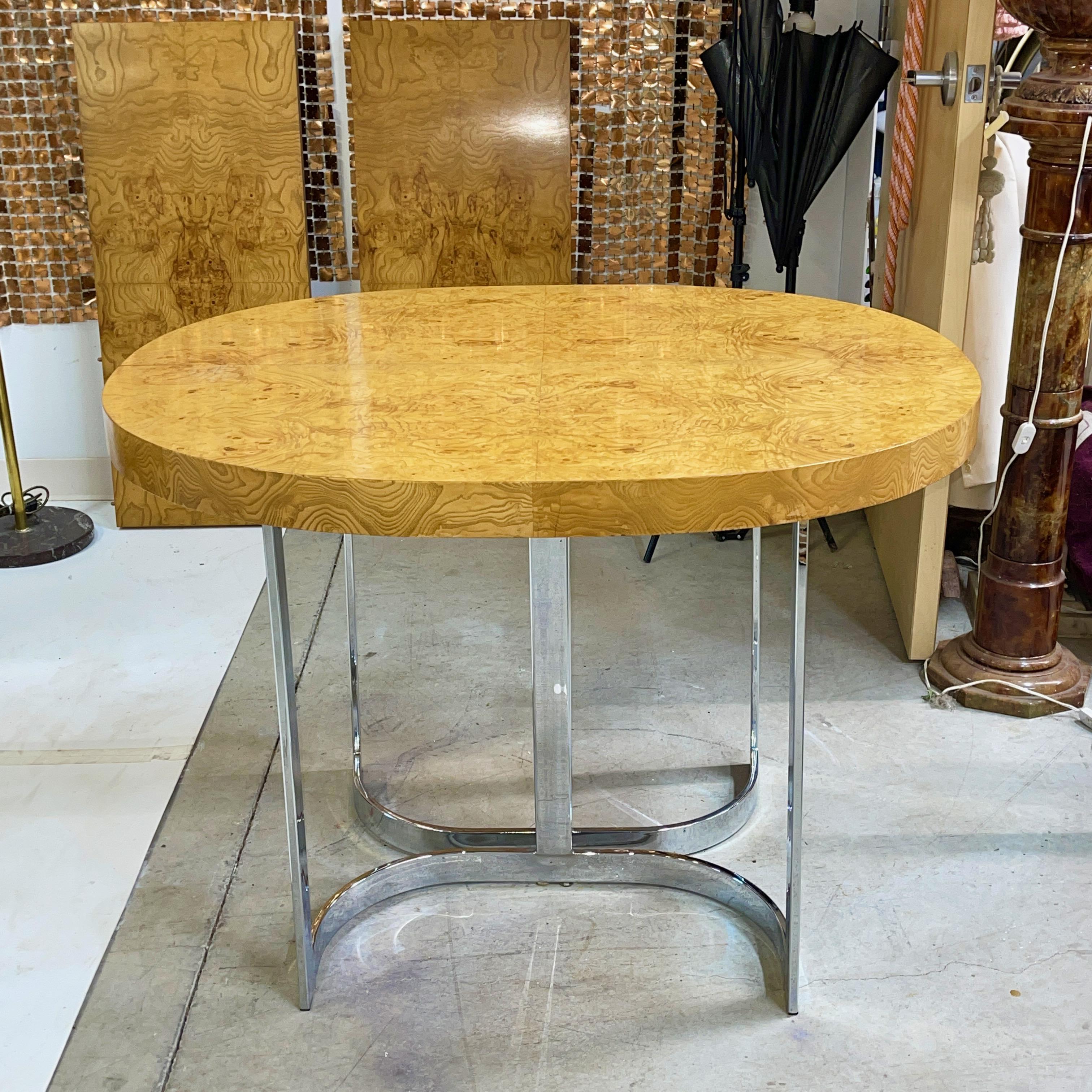 Mid-Century Modern Burl & Chrome Dining Table by Milo Baughman for Lane