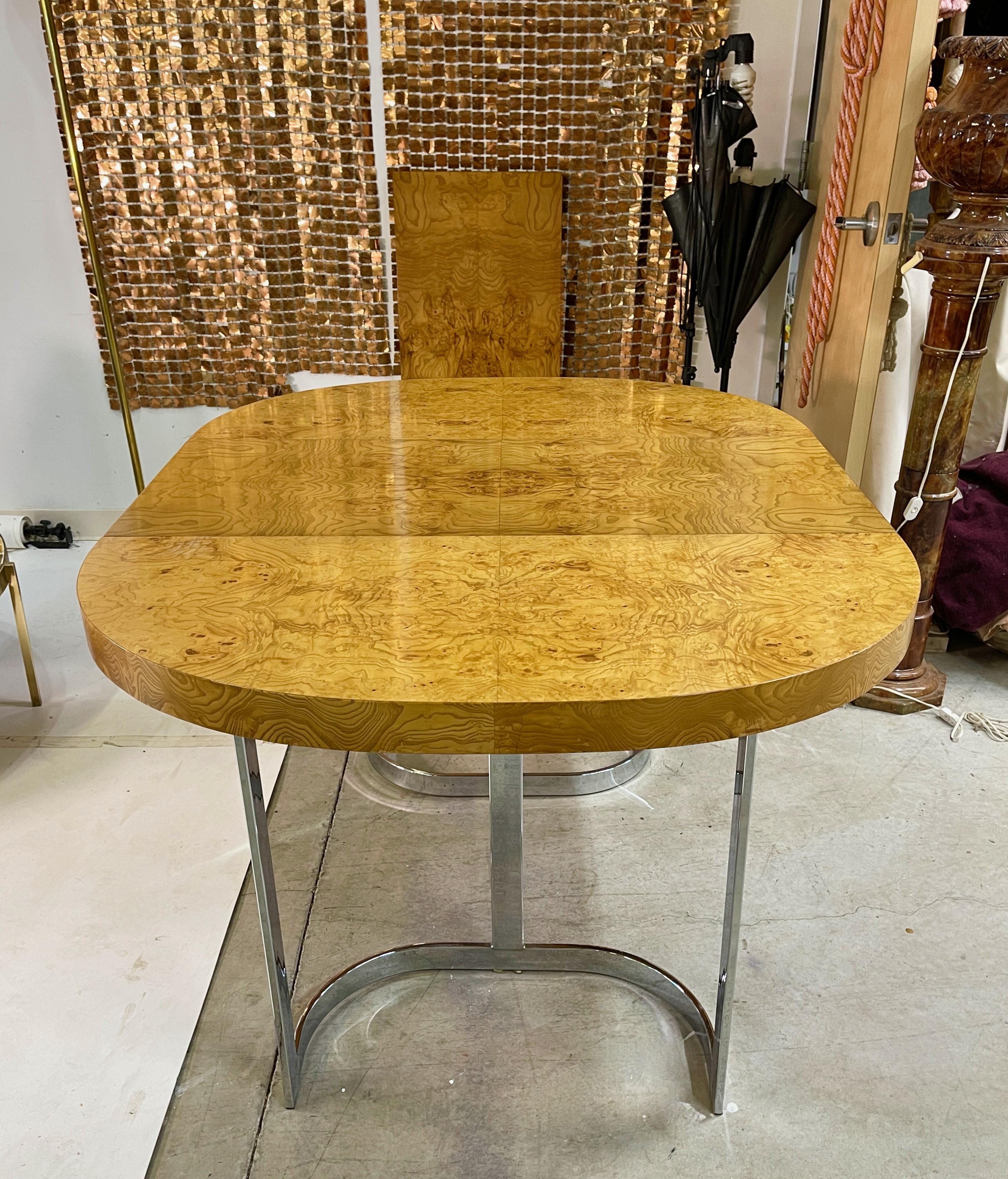 Late 20th Century Burl & Chrome Dining Table by Milo Baughman for Lane