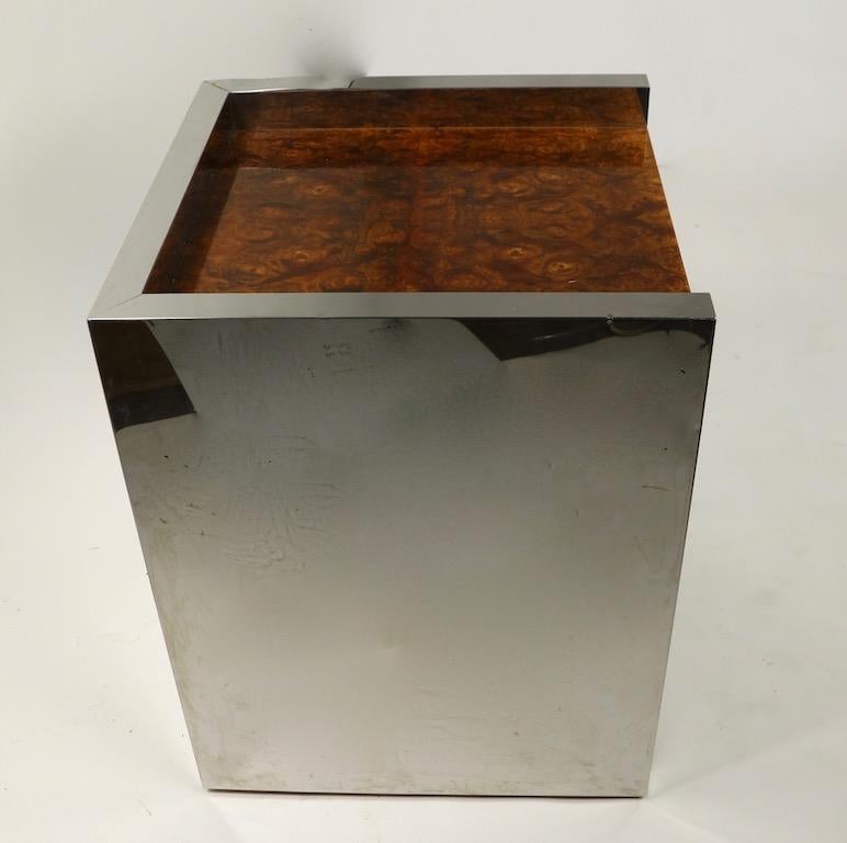 Burl Chrome Nightstand End Table Possibly Ello or Pace 2
