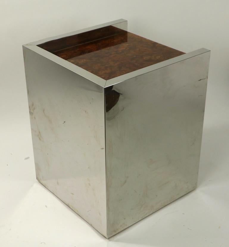 Burl Chrome Nightstand End Table Possibly Ello or Pace 3