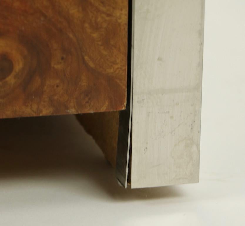 Mid-Century Modern Burl Chrome Nightstand End Table Possibly Ello or Pace