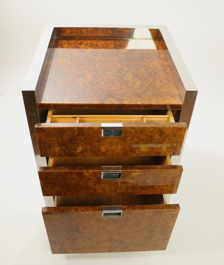 Burl Chrome Nightstand End Table Possibly Ello or Pace In Fair Condition In New York, NY