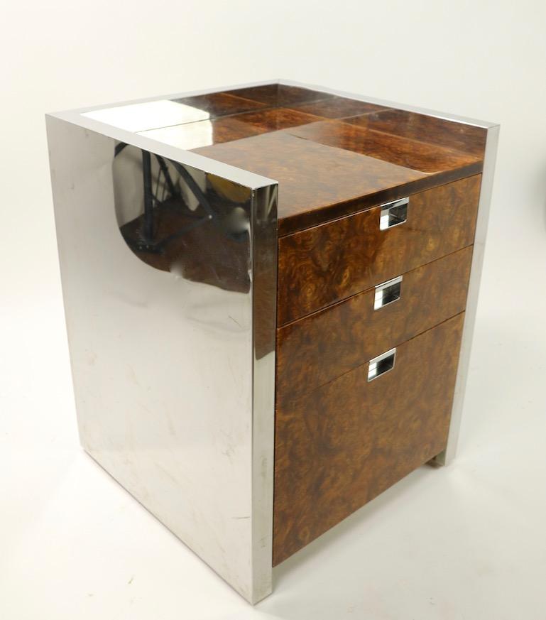 Burl Chrome Nightstand End Table Possibly Ello or Pace For Sale 1
